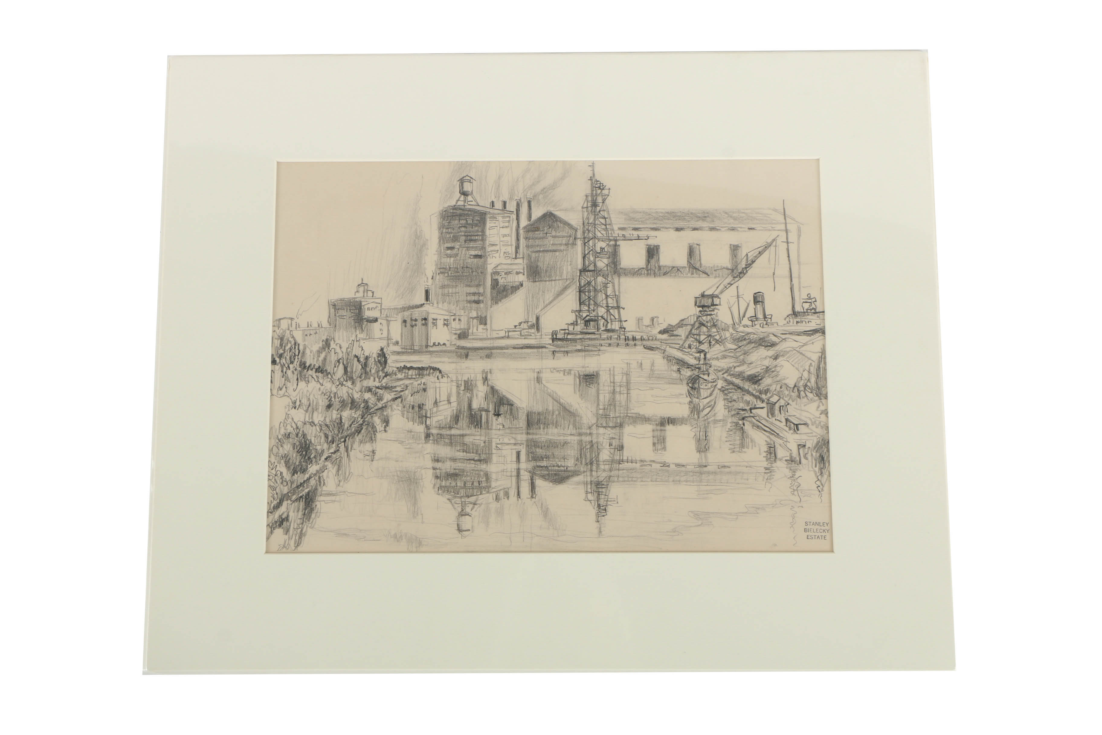 Stanley Bielecky Graphite Drawing on Paper Industrial Cityscape