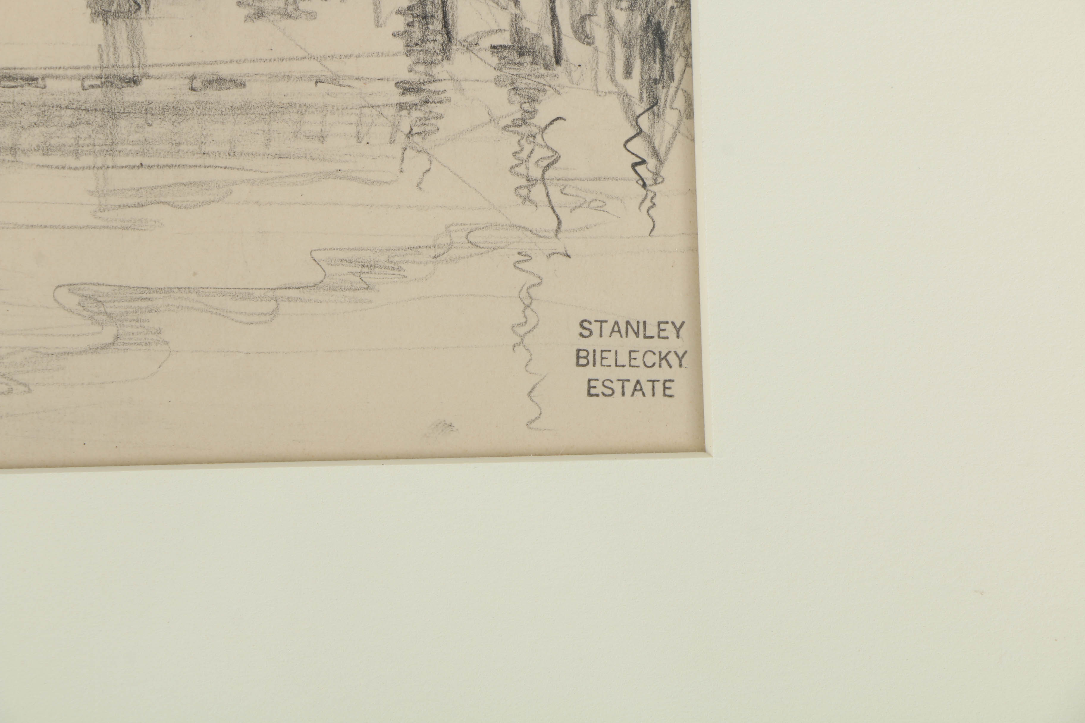 Stanley Bielecky Graphite Drawing on Paper Industrial Cityscape