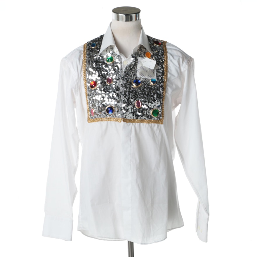 Women's Donna Ann White Sequin Button Down Shirt