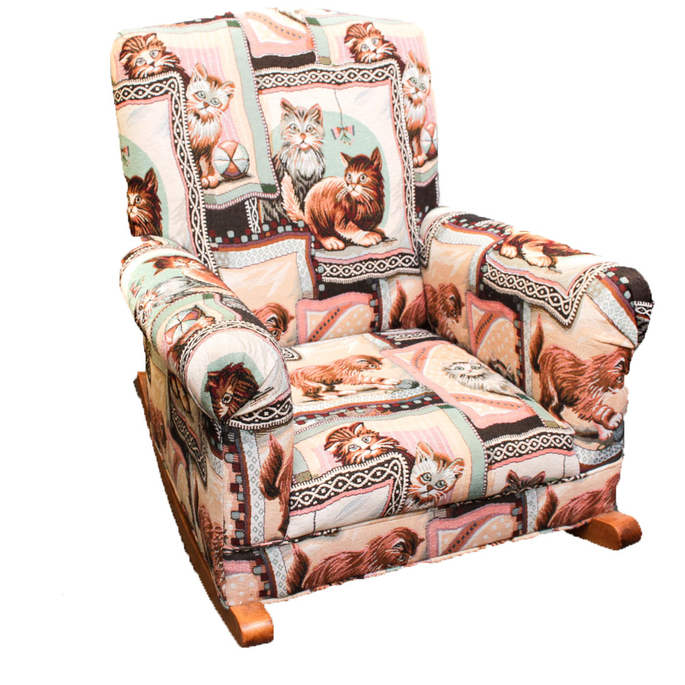 Upholstered Kitten Themed Rocking Chair