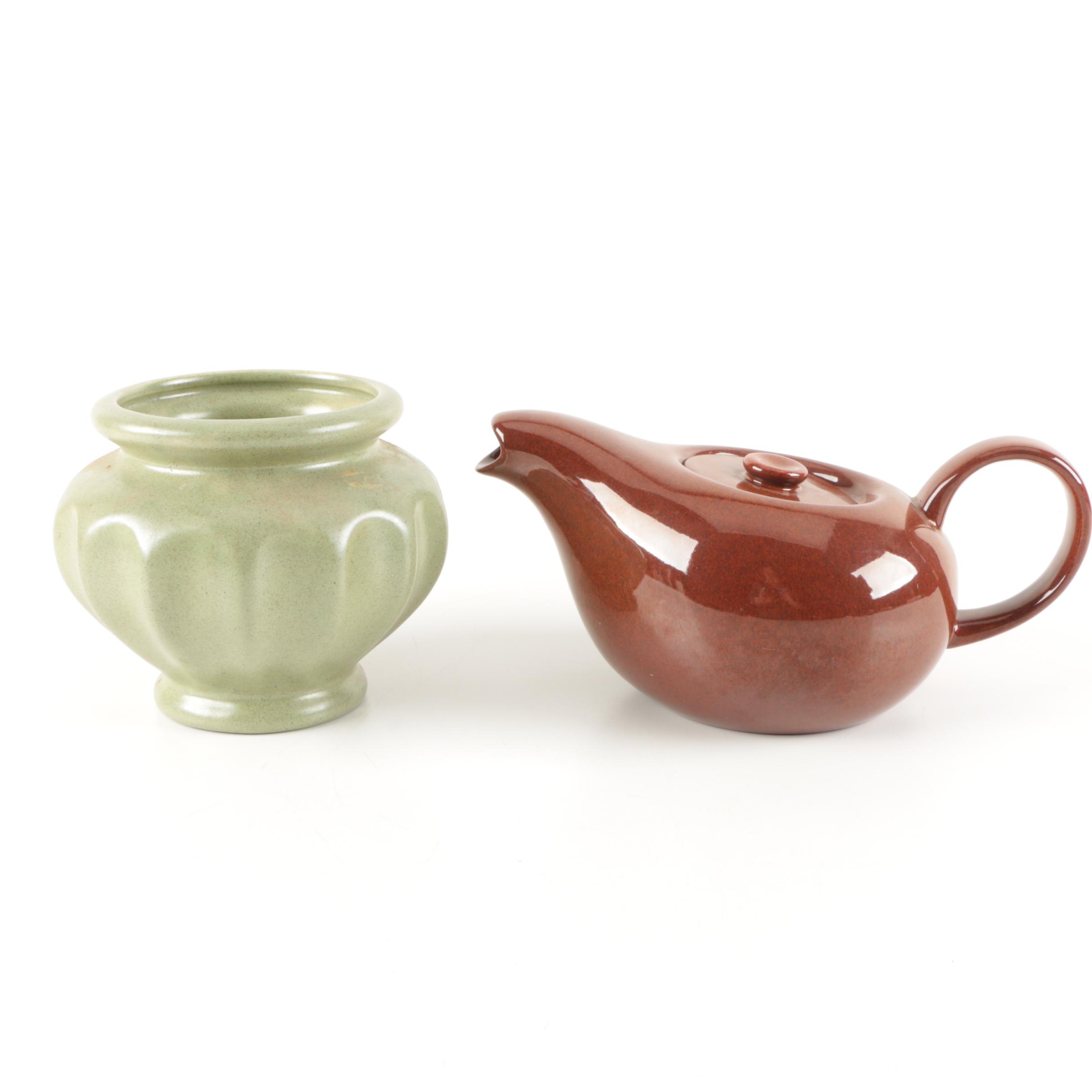 Haeger Planter and Steubenville "American Modern Brown" Teapot