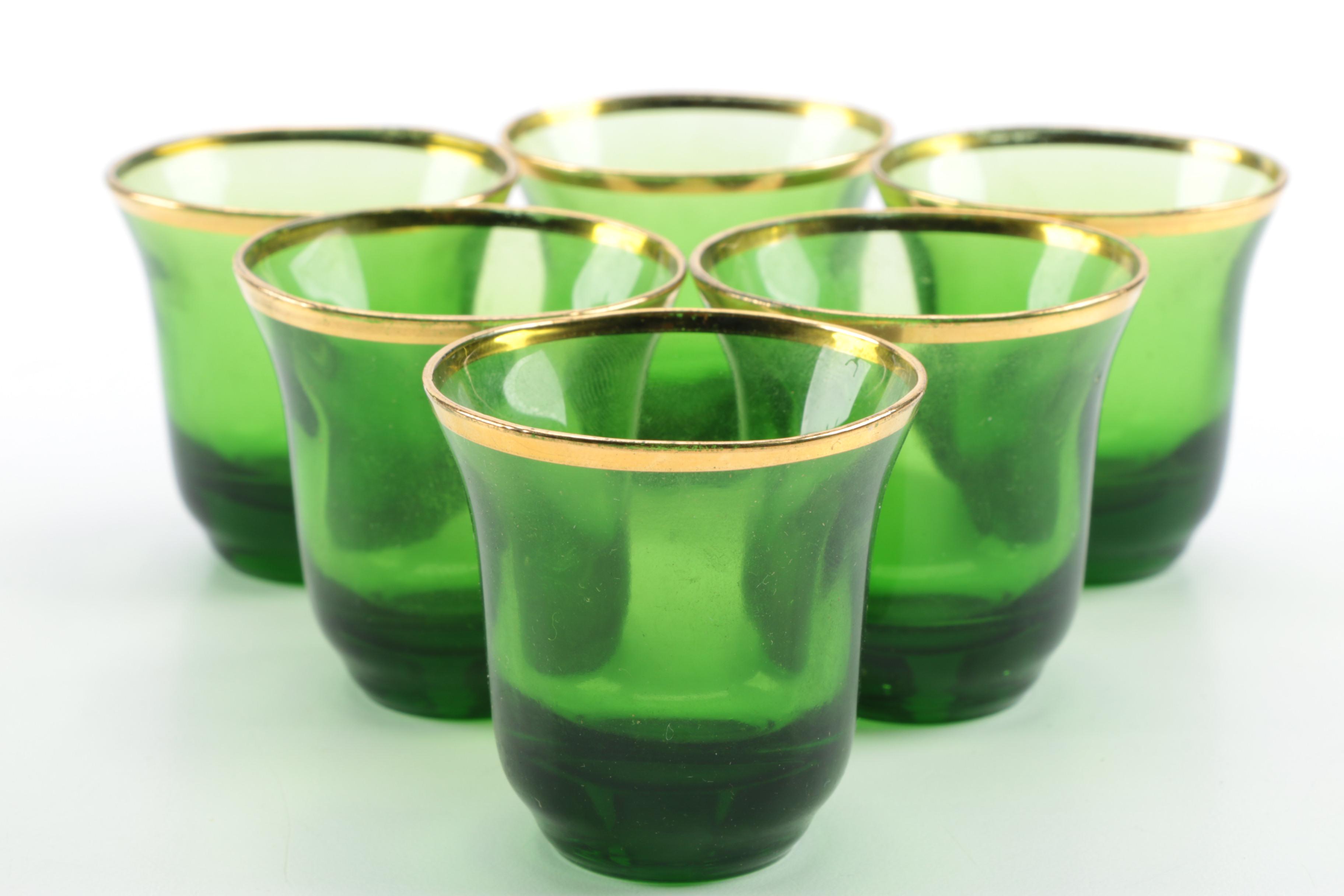 Green Glass Decanter and Drinkware