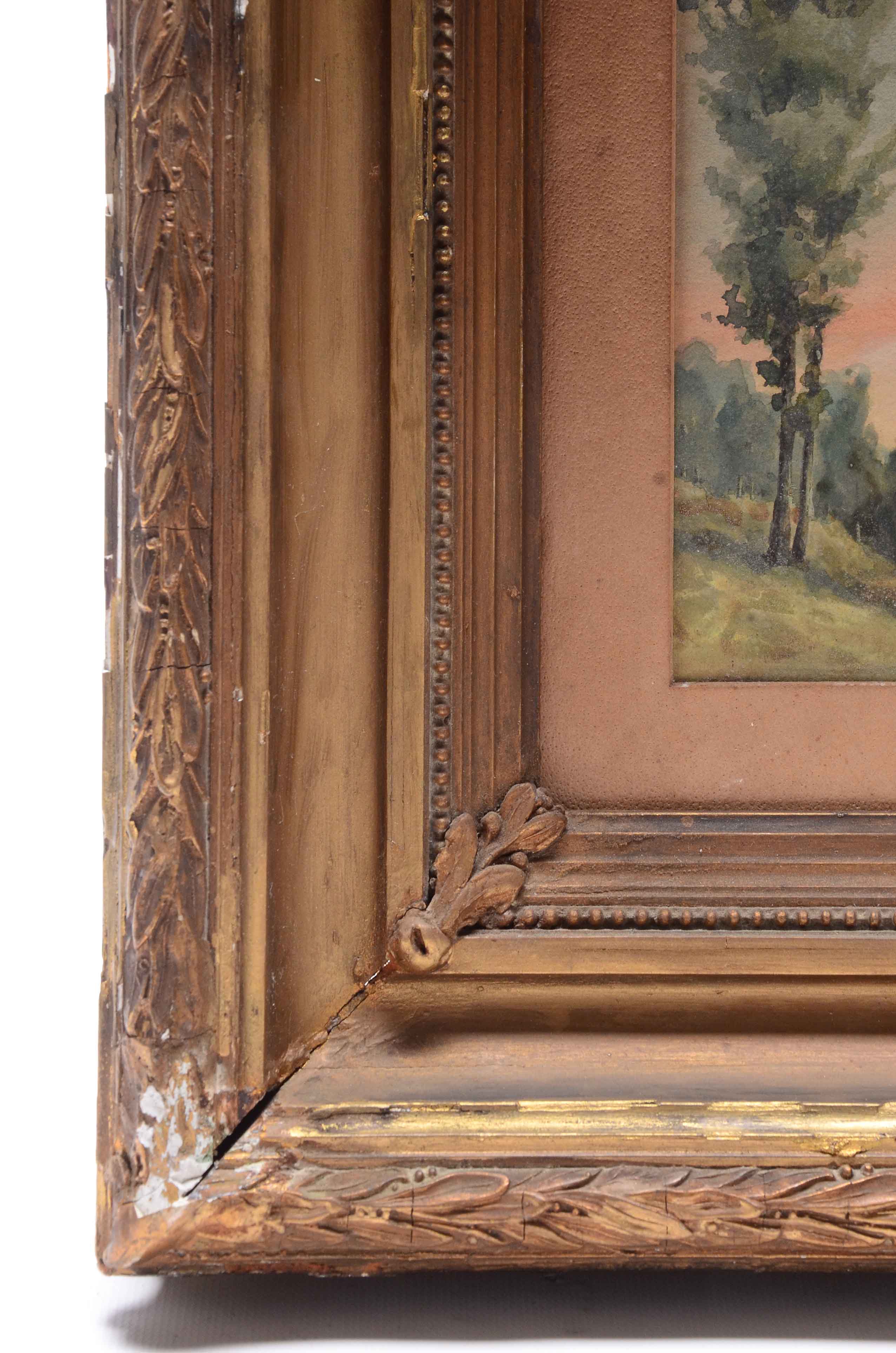 19th Century Watercolor Landscape on Laid Paper