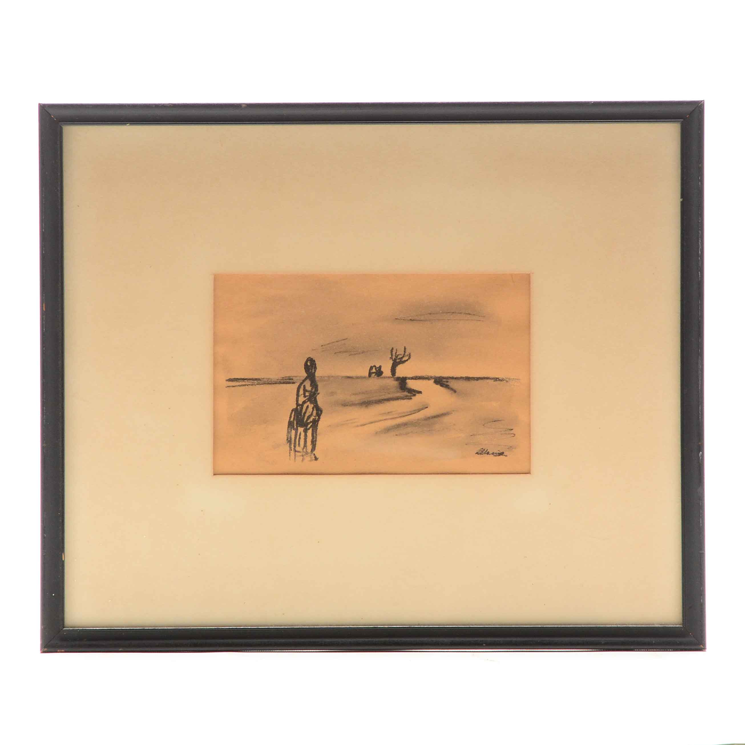 Ludwick Maciag Signed Charcoal Drawing "Sketch"