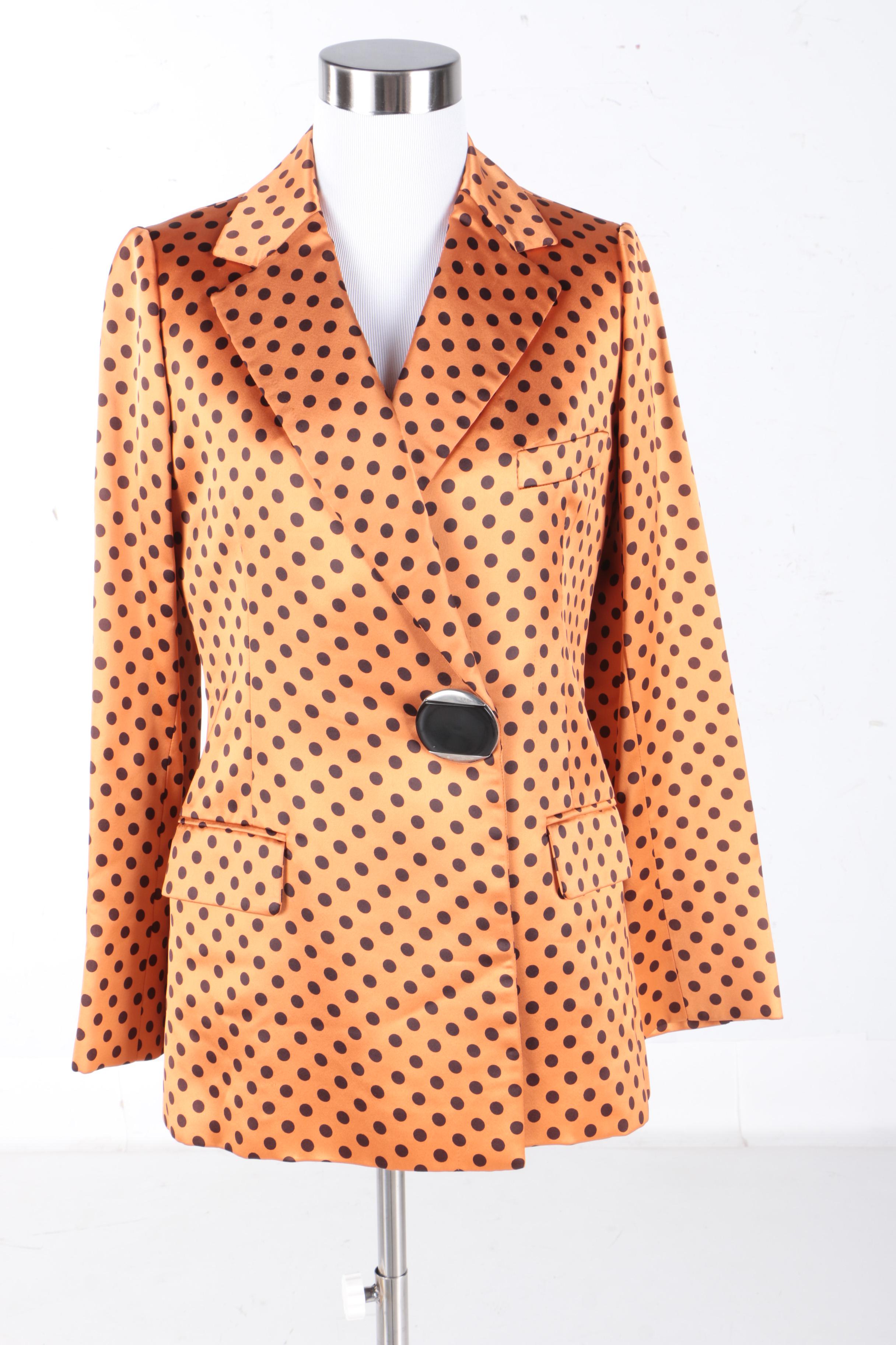 Vintage Cardinali Polka Dot Satin Skirt Suit