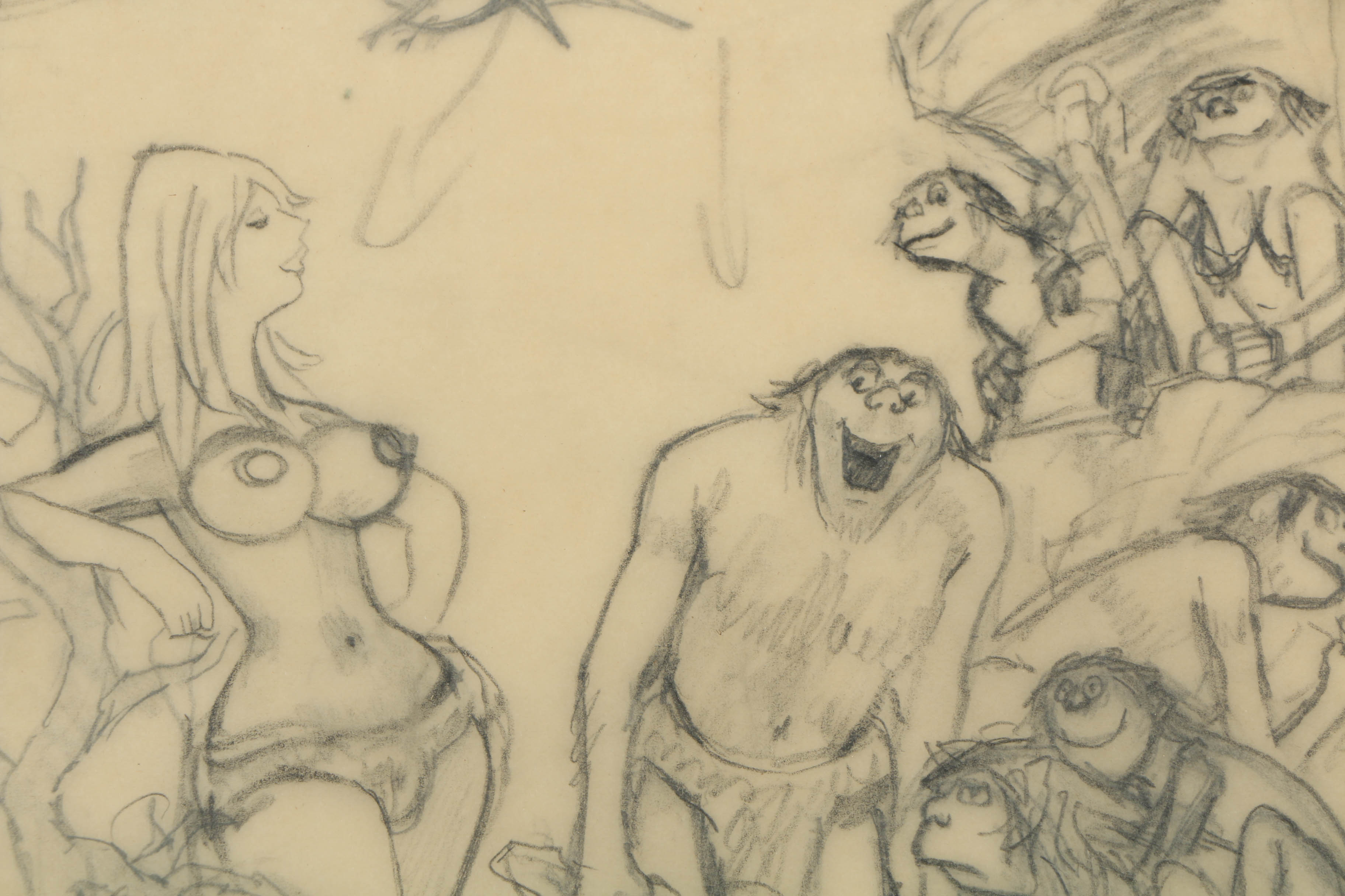 Dink Siegel Graphite Cartoon on Paper "Now That's What I Call Evolution!"