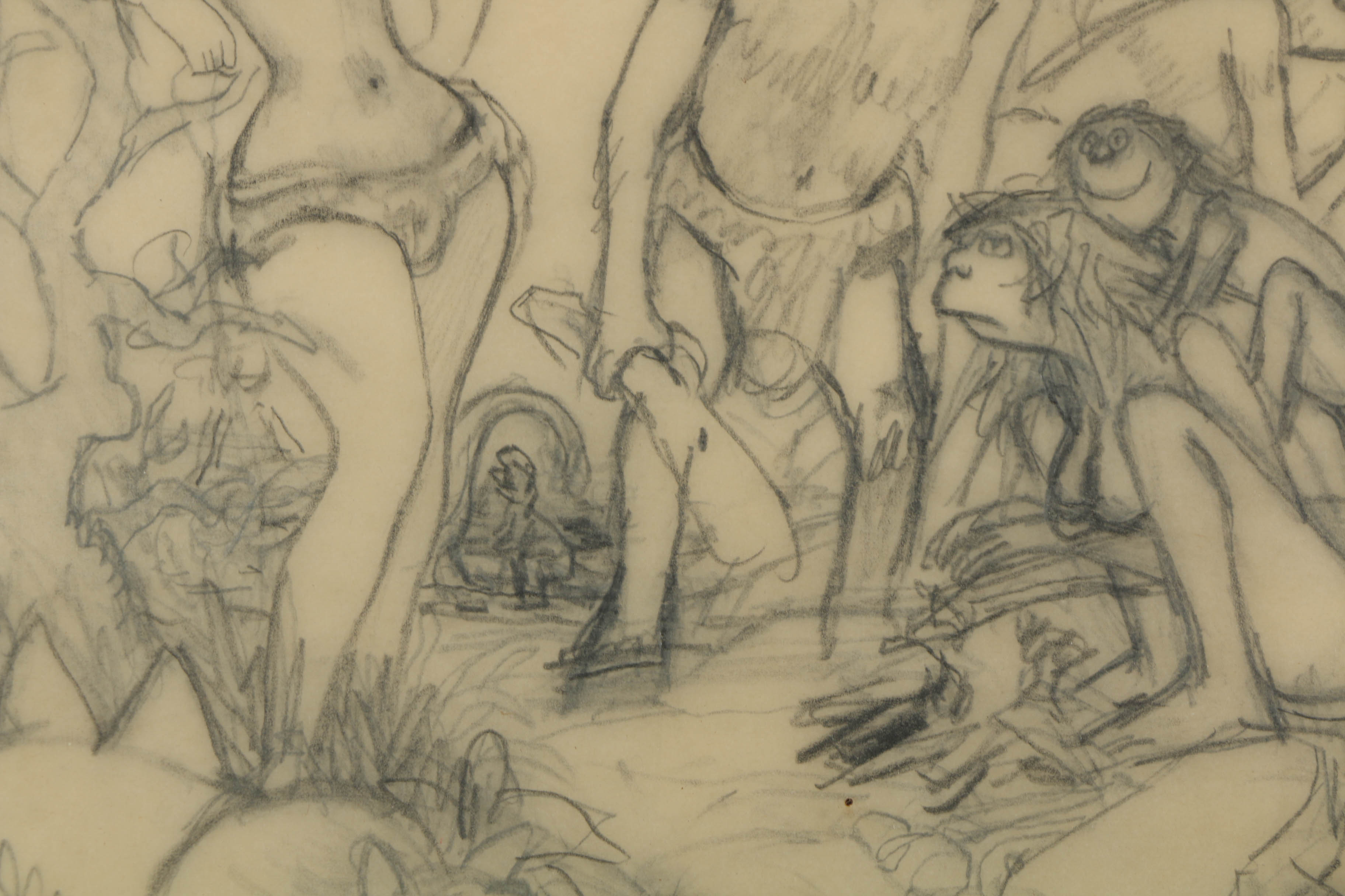 Dink Siegel Graphite Cartoon on Paper "Now That's What I Call Evolution!"