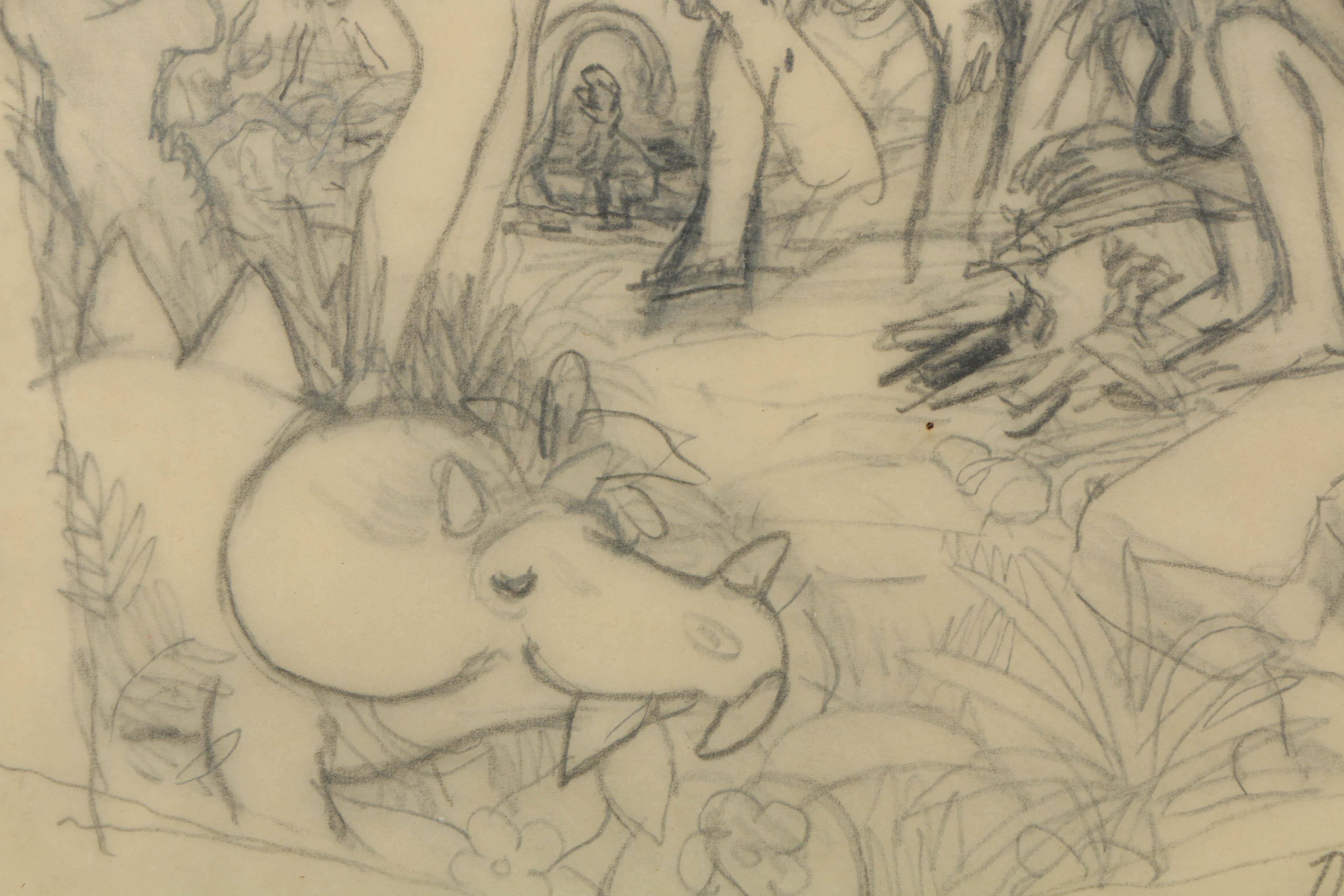 Dink Siegel Graphite Cartoon on Paper "Now That's What I Call Evolution!"