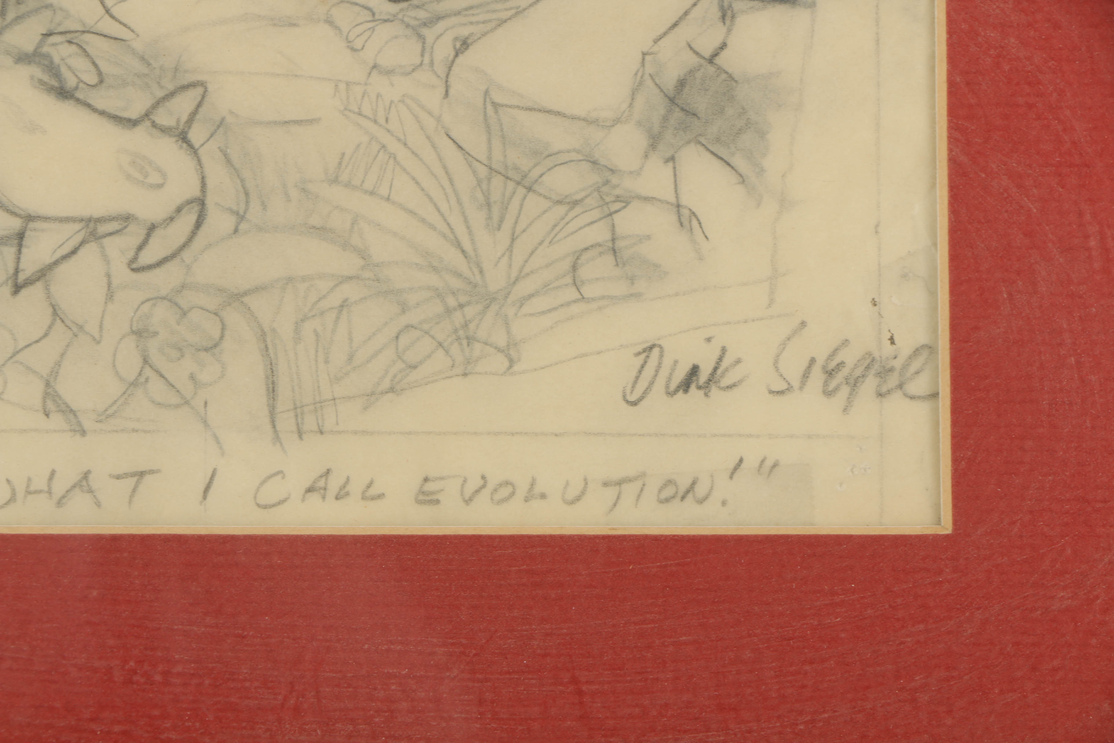 Dink Siegel Graphite Cartoon on Paper "Now That's What I Call Evolution!"