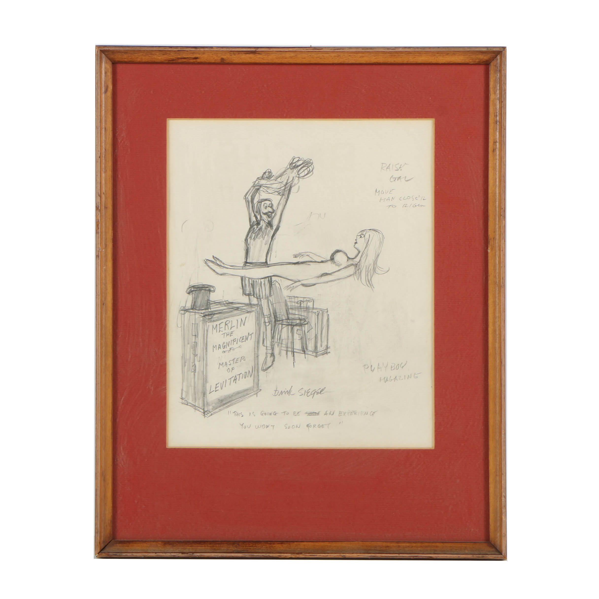 Dink Siegel Graphite Cartoon on Paper "Merlin the Magnificent"