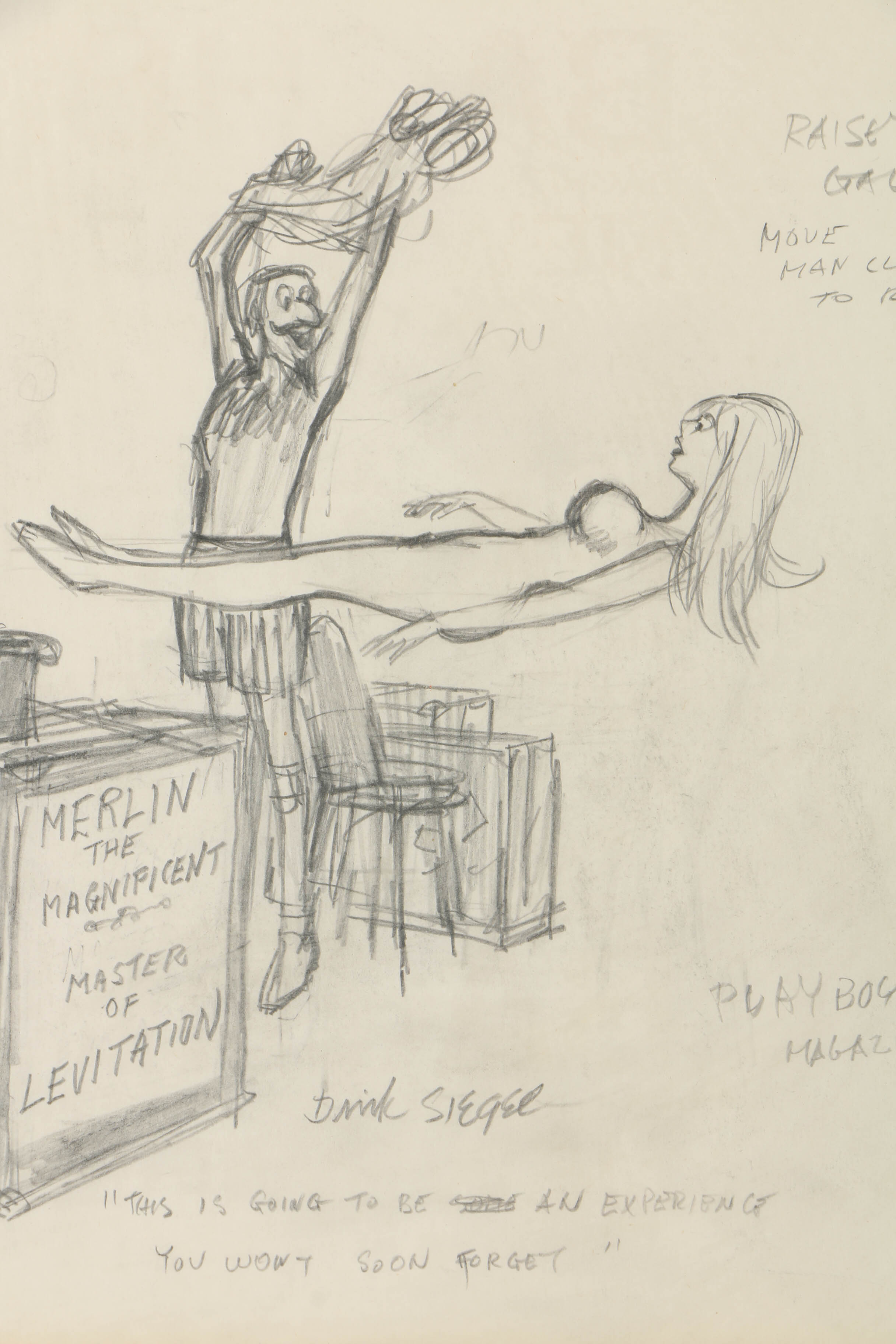 Dink Siegel Graphite Cartoon on Paper "Merlin the Magnificent"