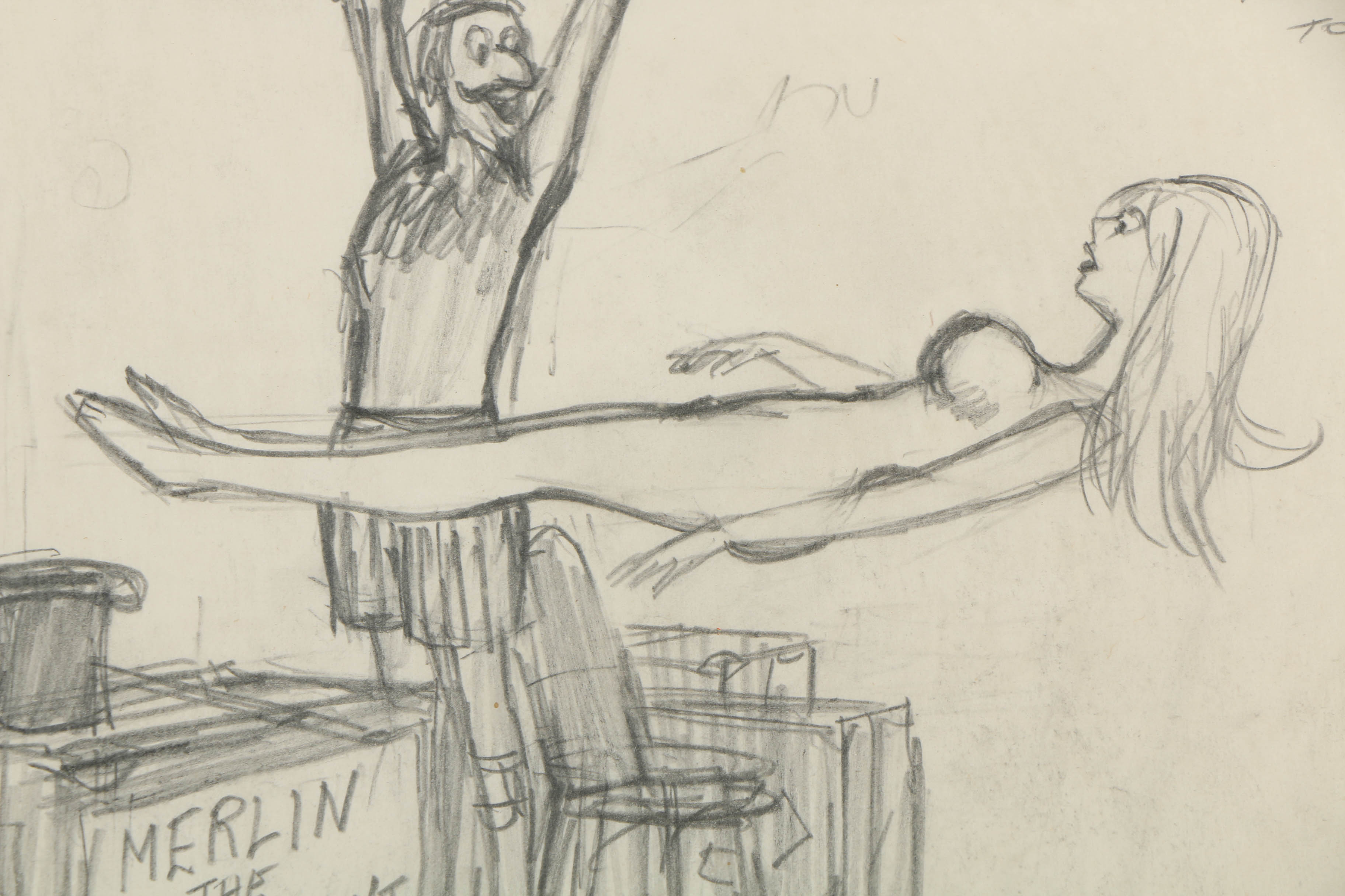 Dink Siegel Graphite Cartoon on Paper "Merlin the Magnificent"