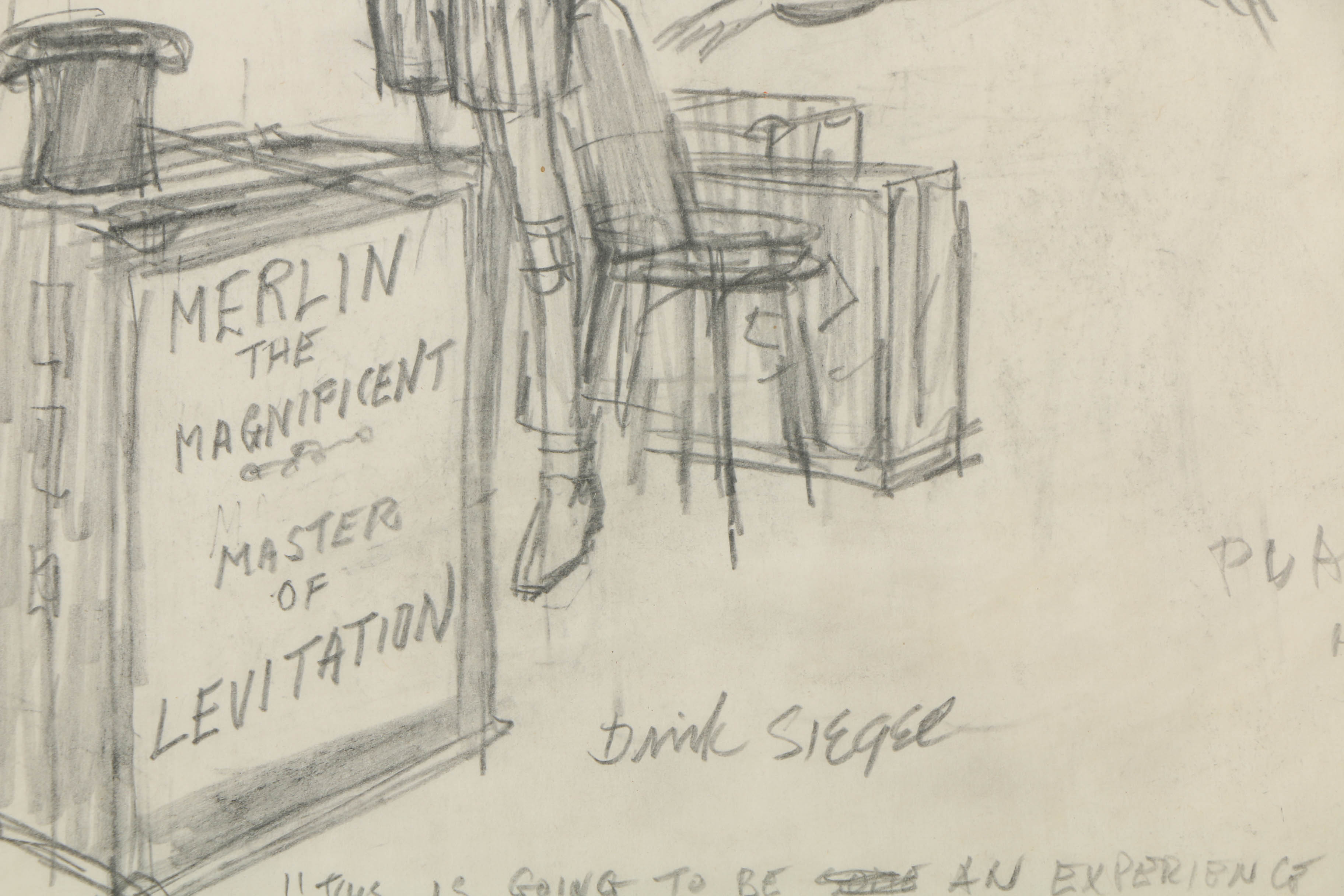Dink Siegel Graphite Cartoon on Paper "Merlin the Magnificent"