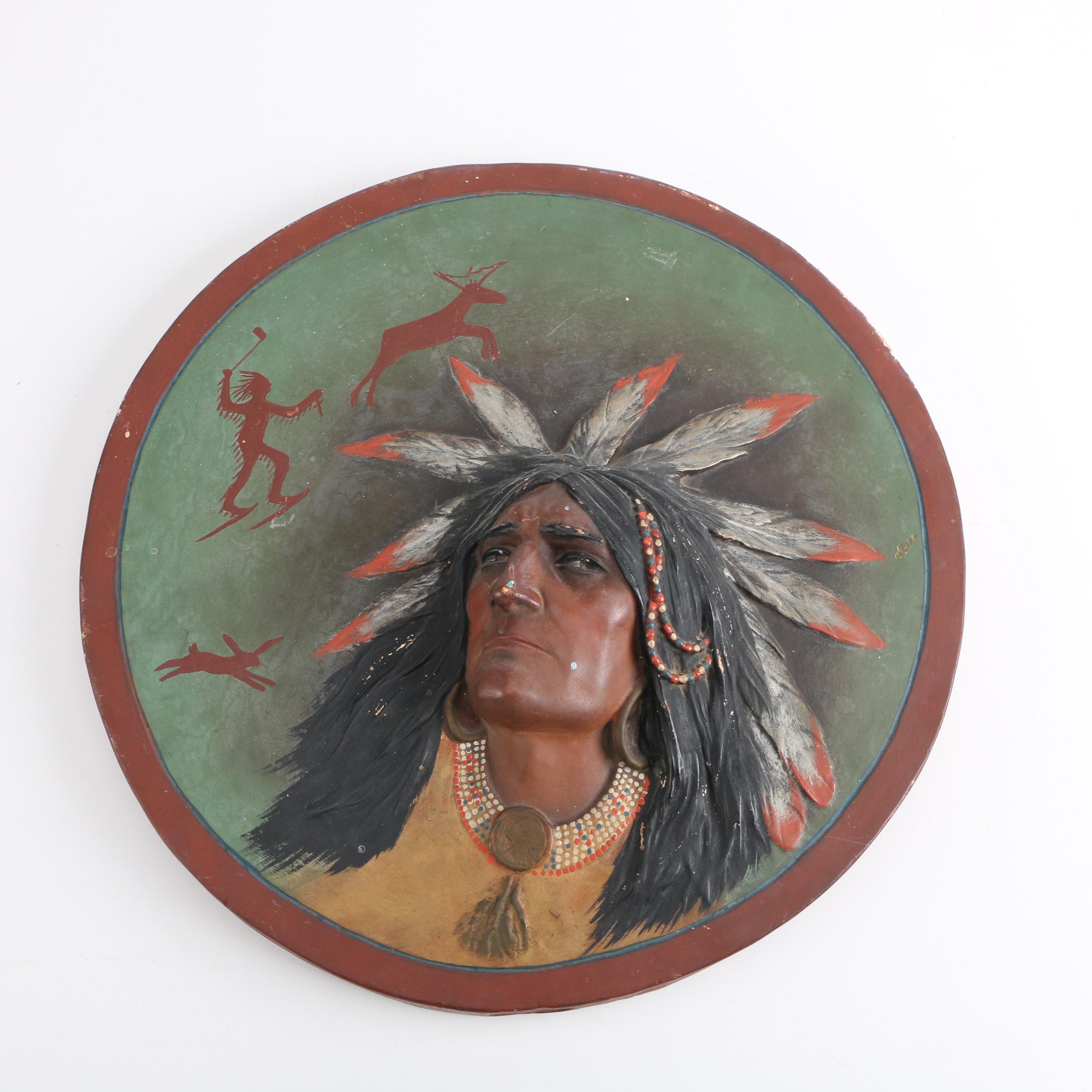 Vintage Native American Inspired Chalkware Plaque