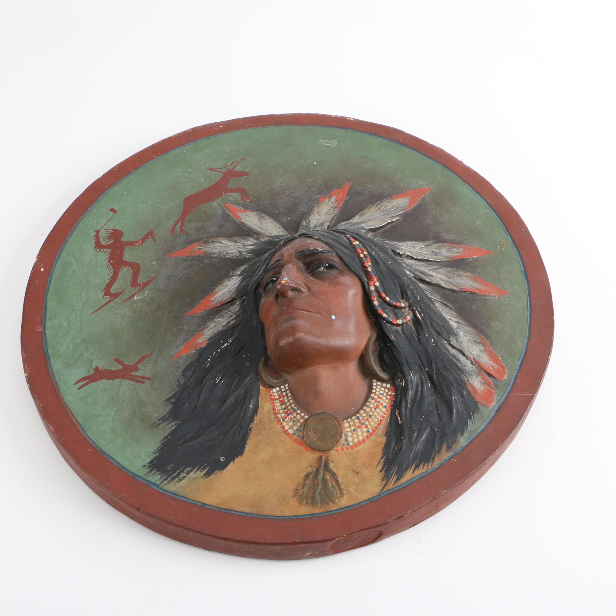Vintage Native American Inspired Chalkware Plaque