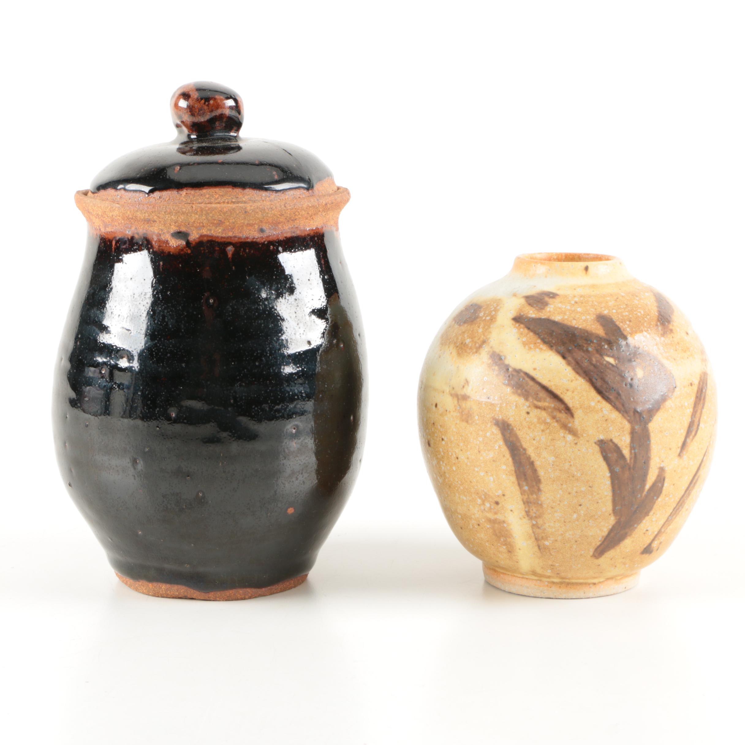 Stoneware Vase and Hand Thrown Stoneware Canister