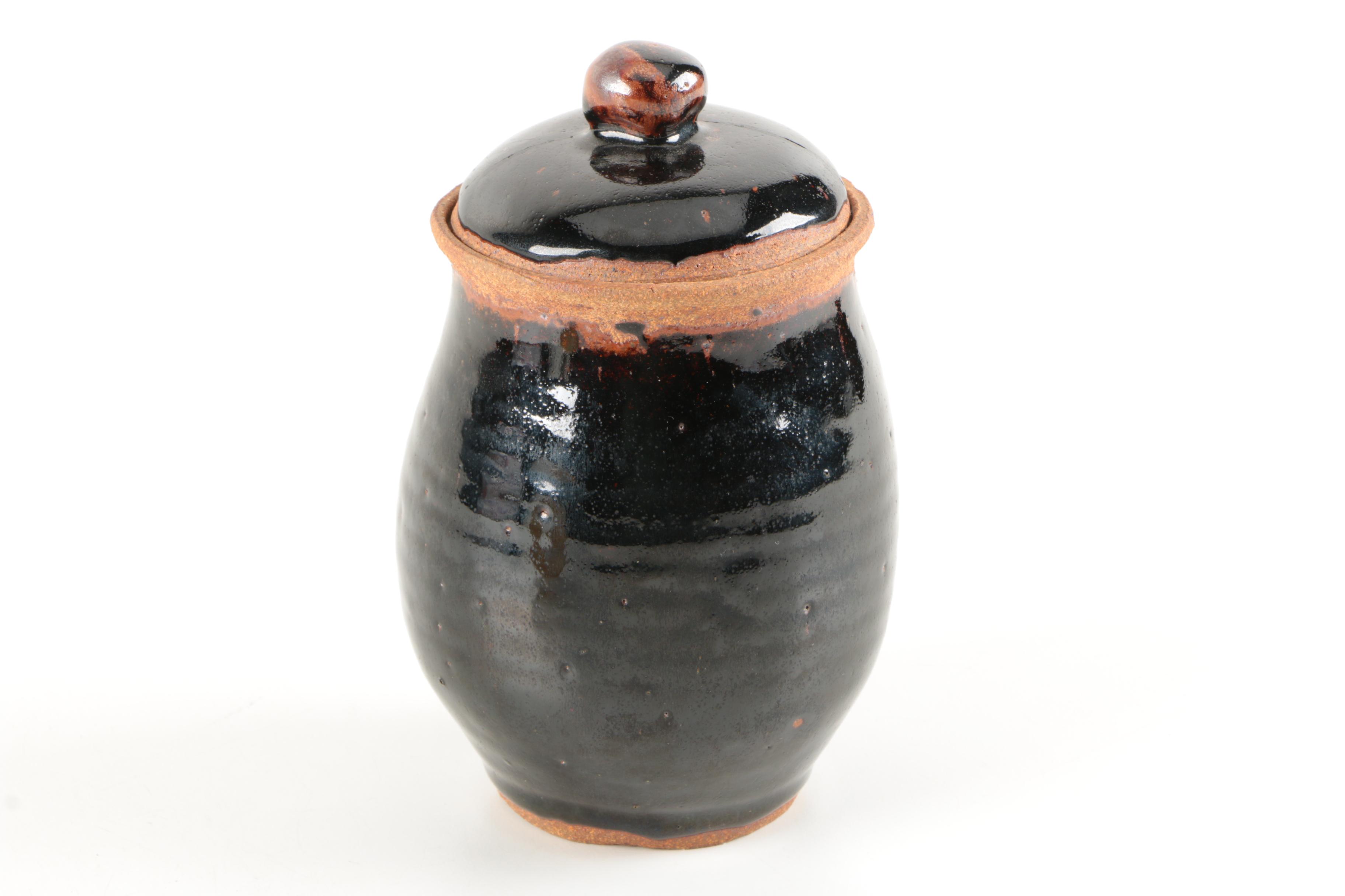 Stoneware Vase and Hand Thrown Stoneware Canister