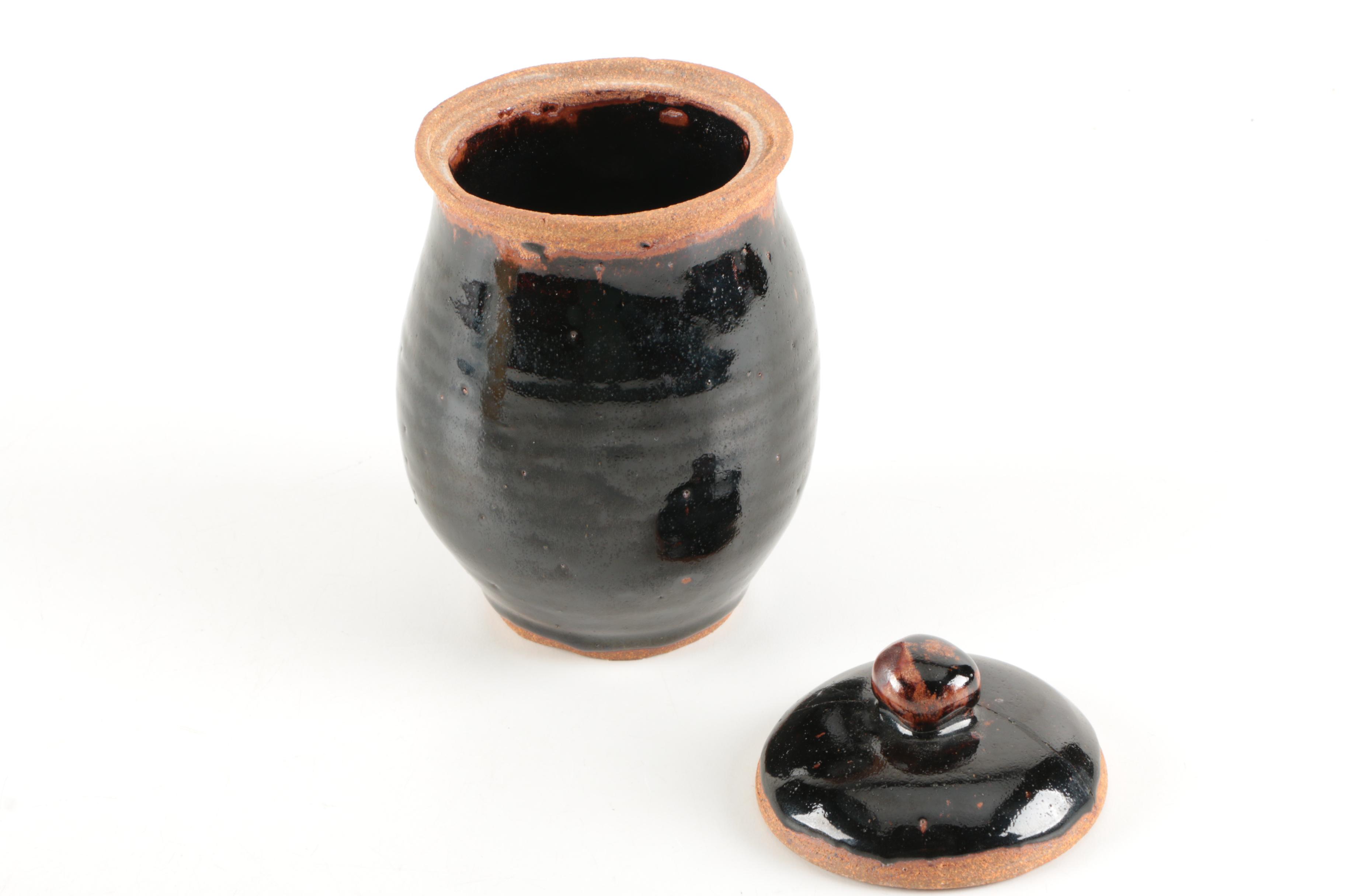 Stoneware Vase and Hand Thrown Stoneware Canister