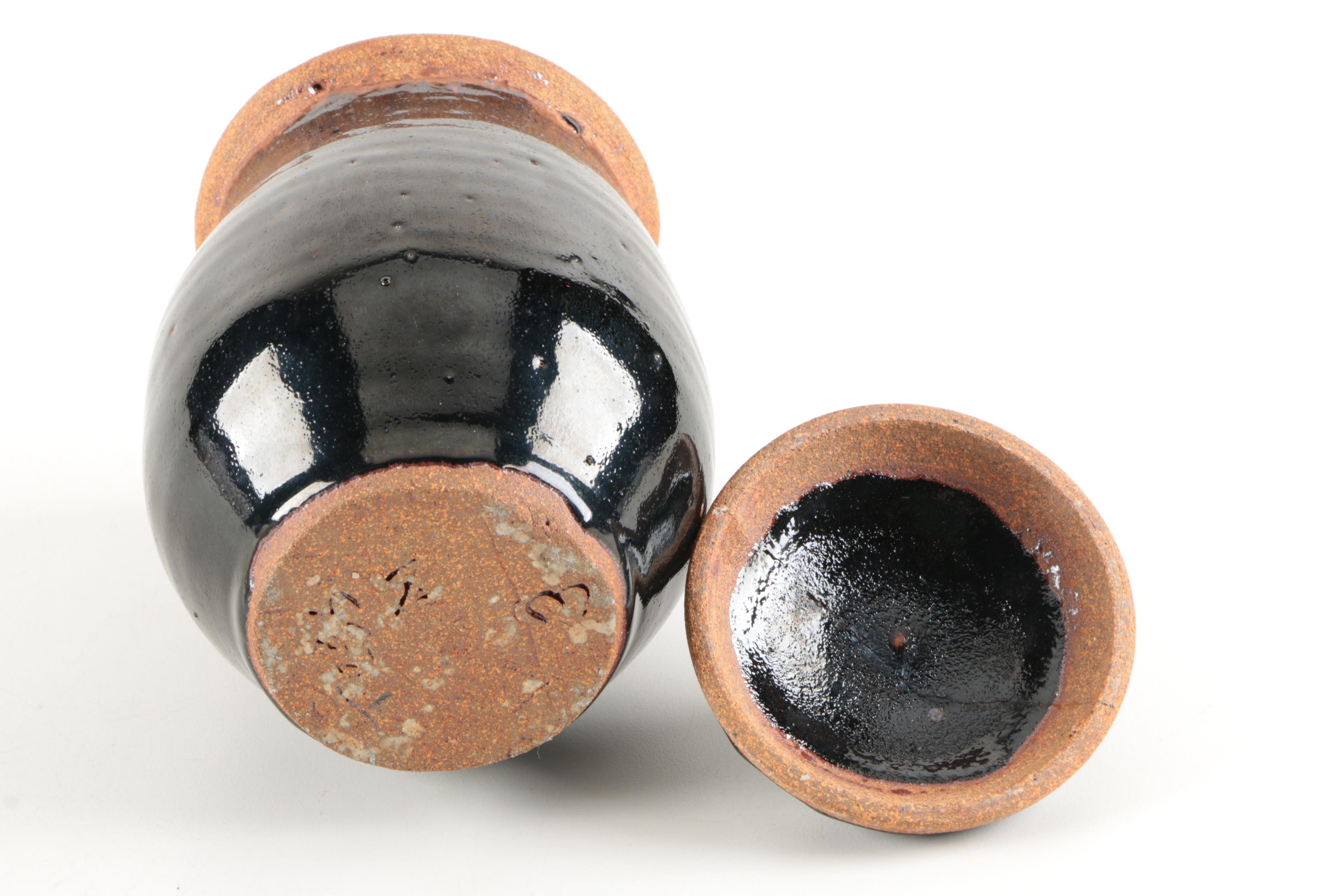 Stoneware Vase and Hand Thrown Stoneware Canister