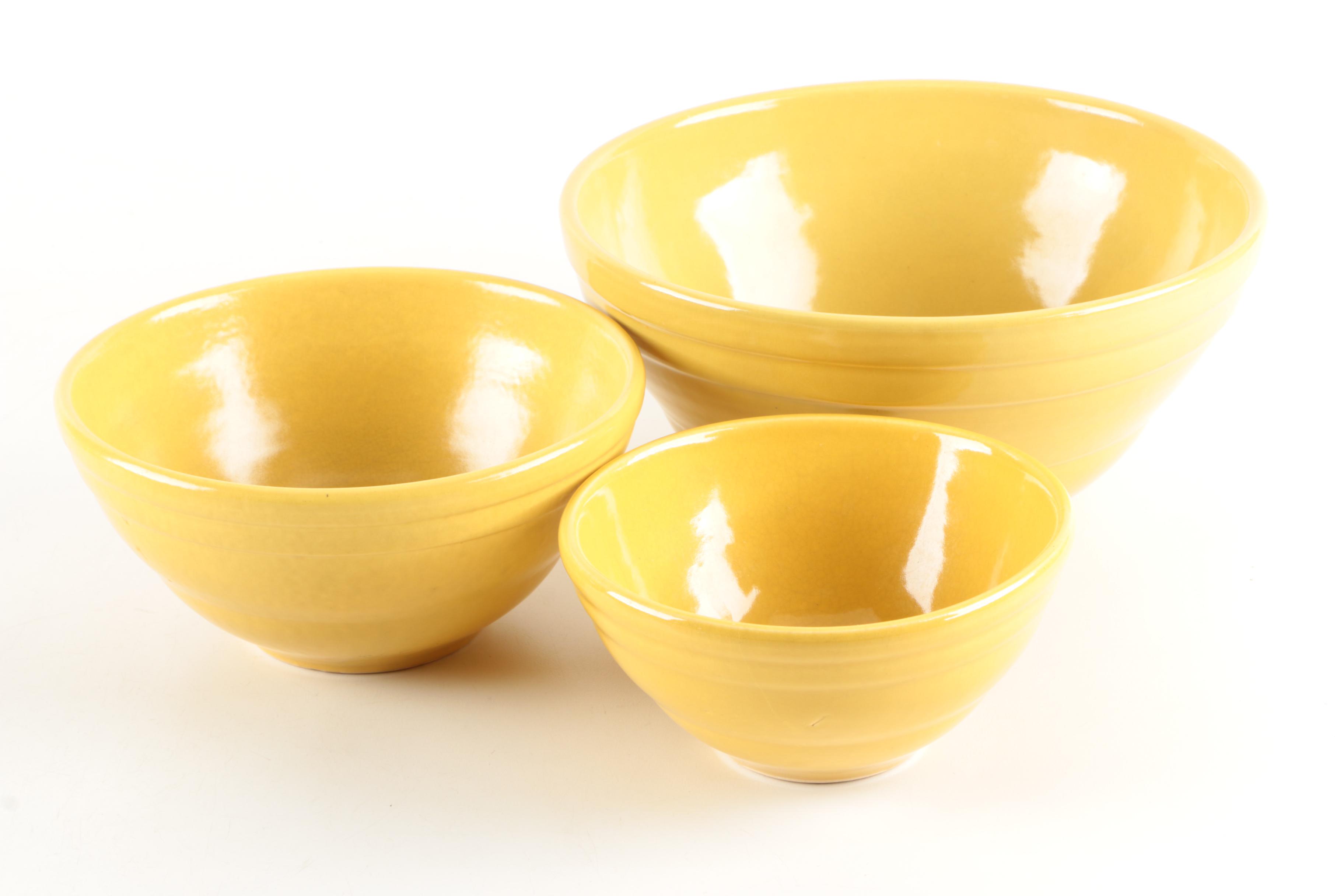 Collection of Vintage Pottery Mixing Bowls Featuring Monmouth Pottery