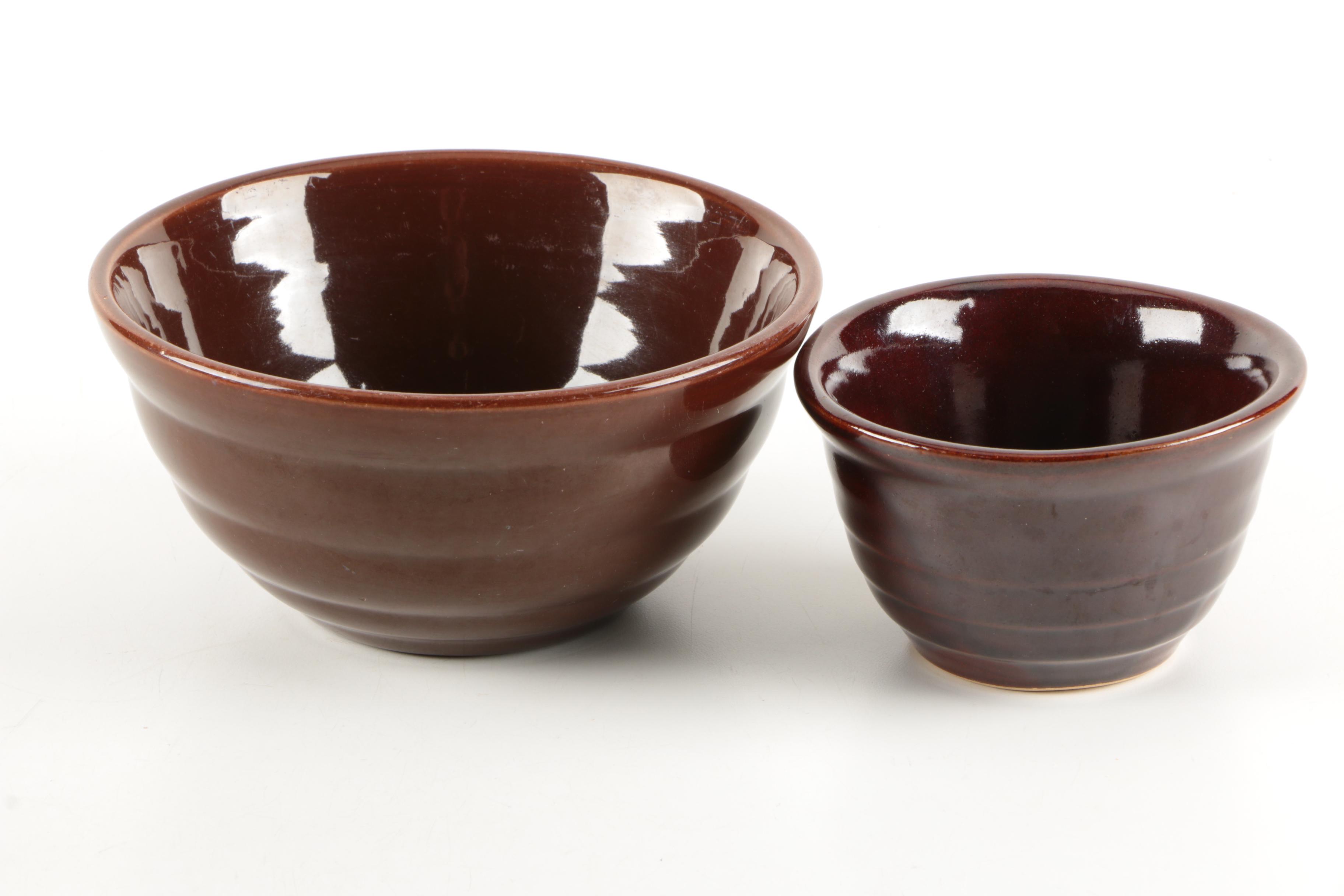 Collection of Vintage Pottery Mixing Bowls Featuring Monmouth Pottery