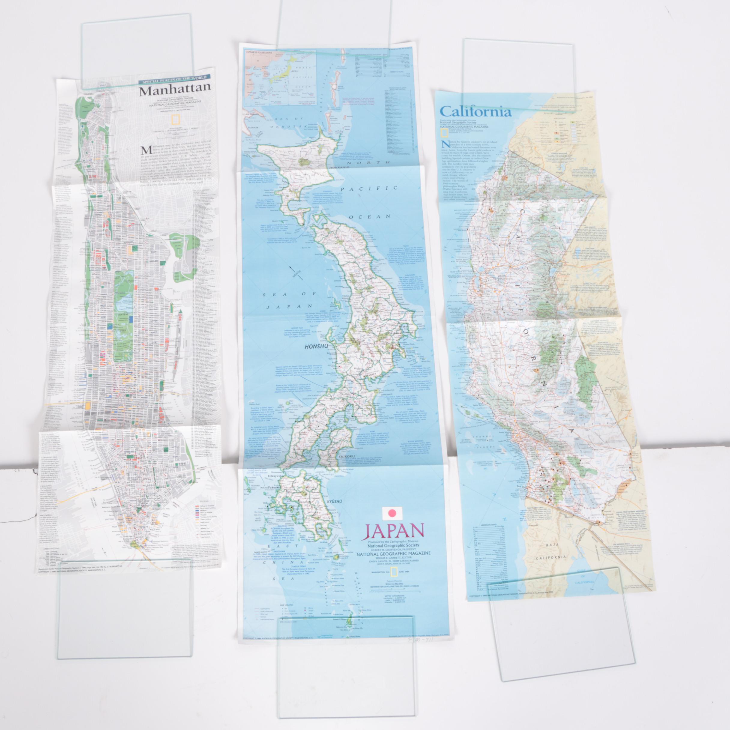 1990s National Geographic Society Maps of Japan, California and New York City