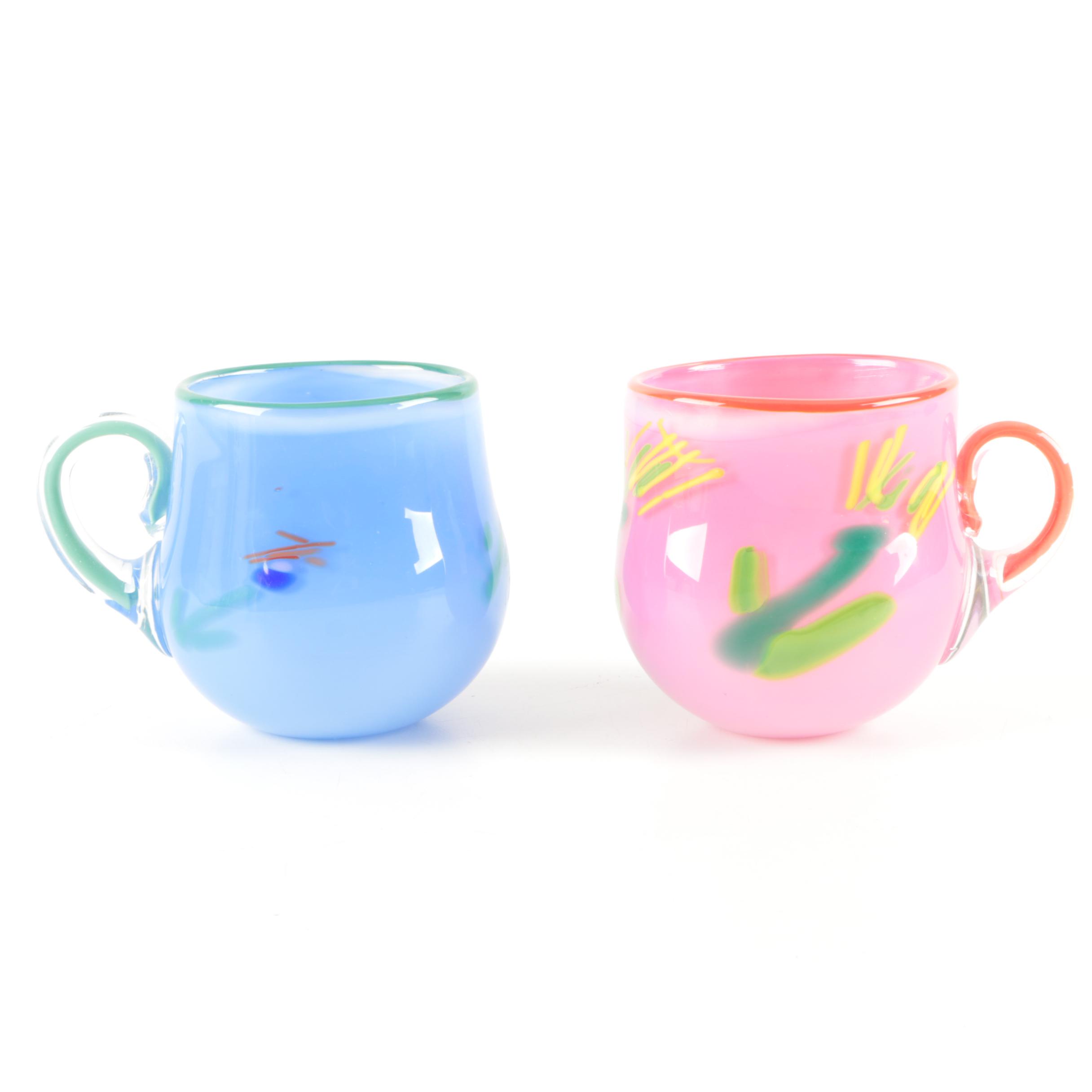 Pair of Painted Glass Mugs