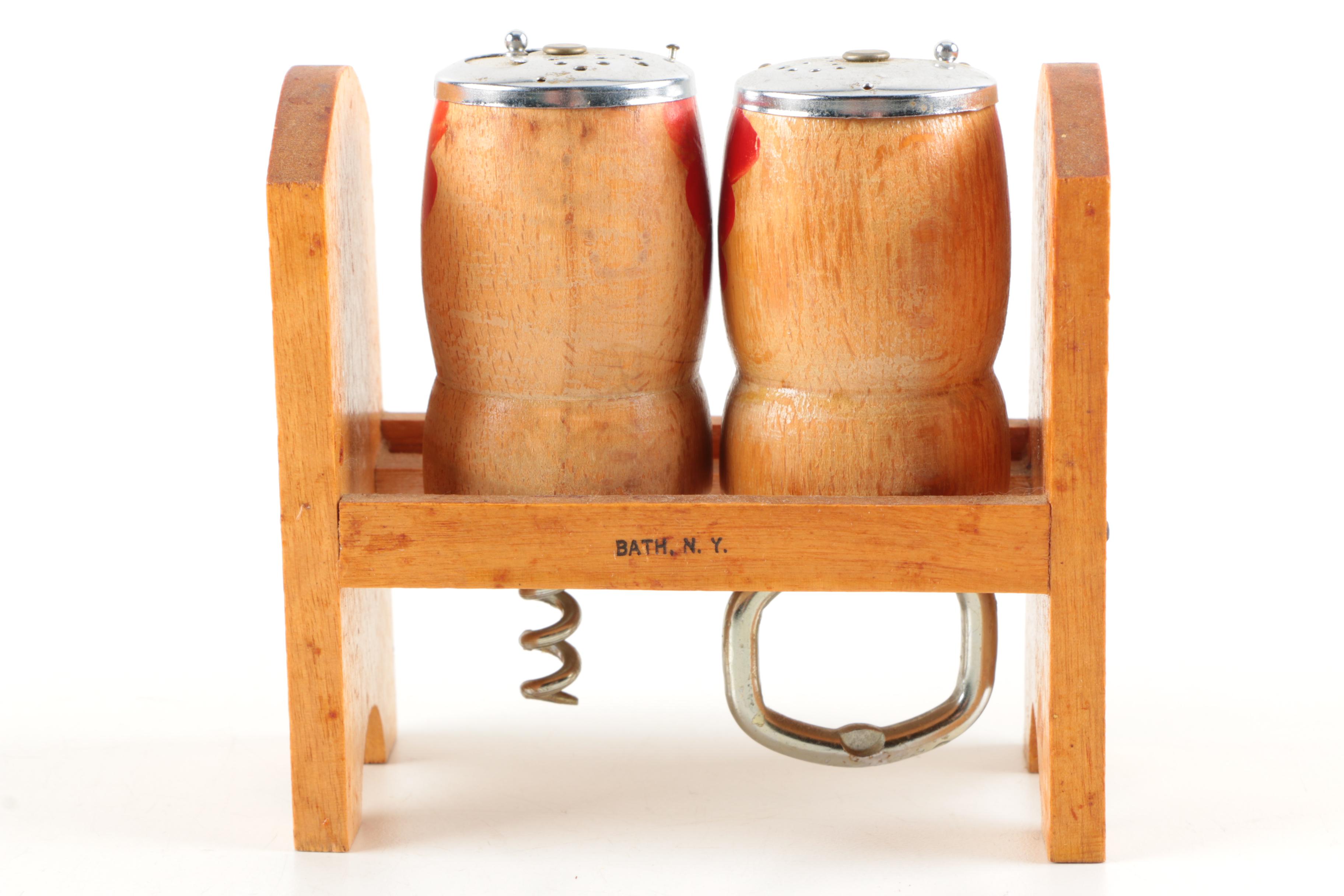 Mid-Century Modern Condiment Shaker Bottle Opener, Corkscrew and Pepper Grinder