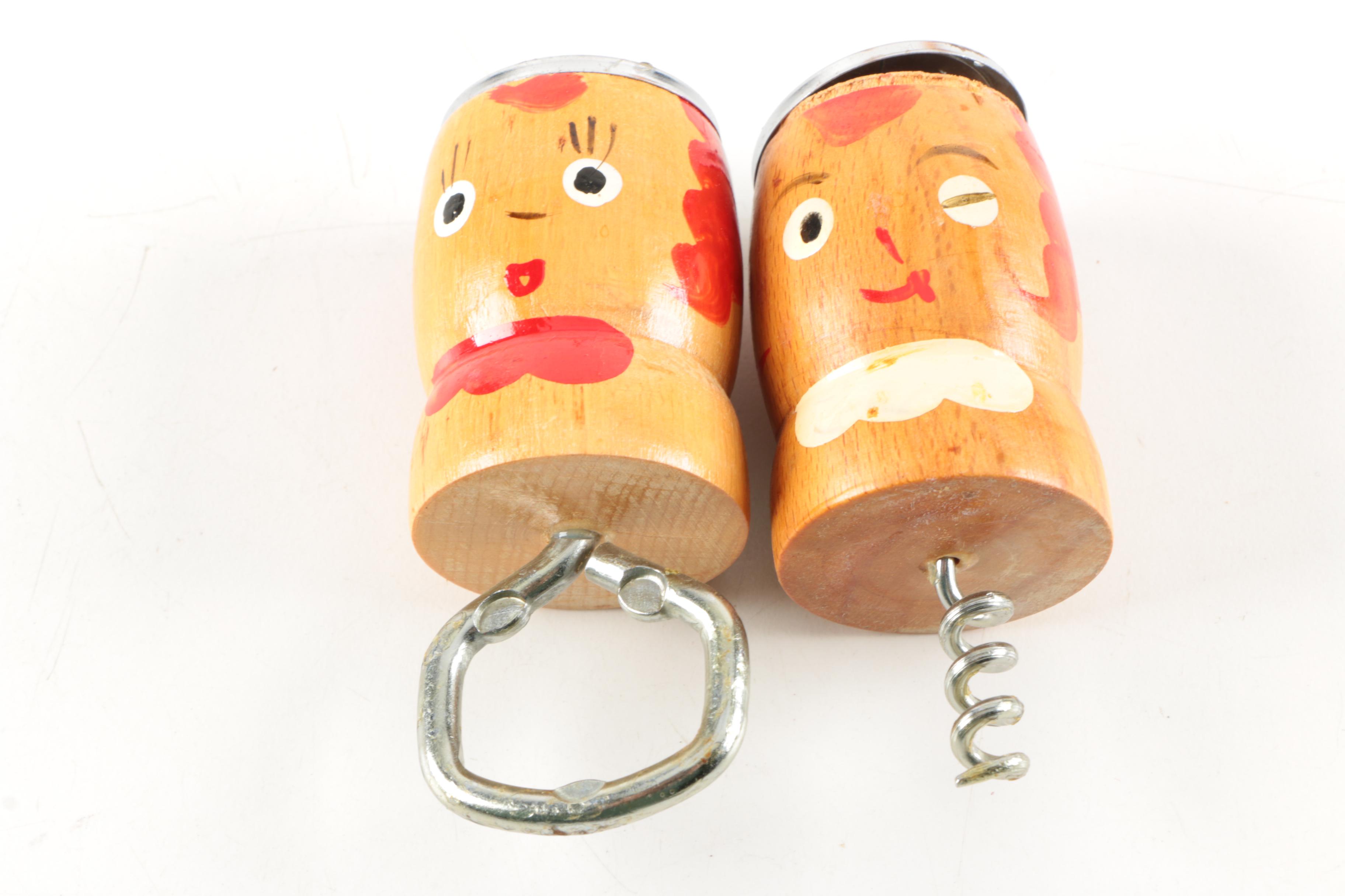 Mid-Century Modern Condiment Shaker Bottle Opener, Corkscrew and Pepper Grinder