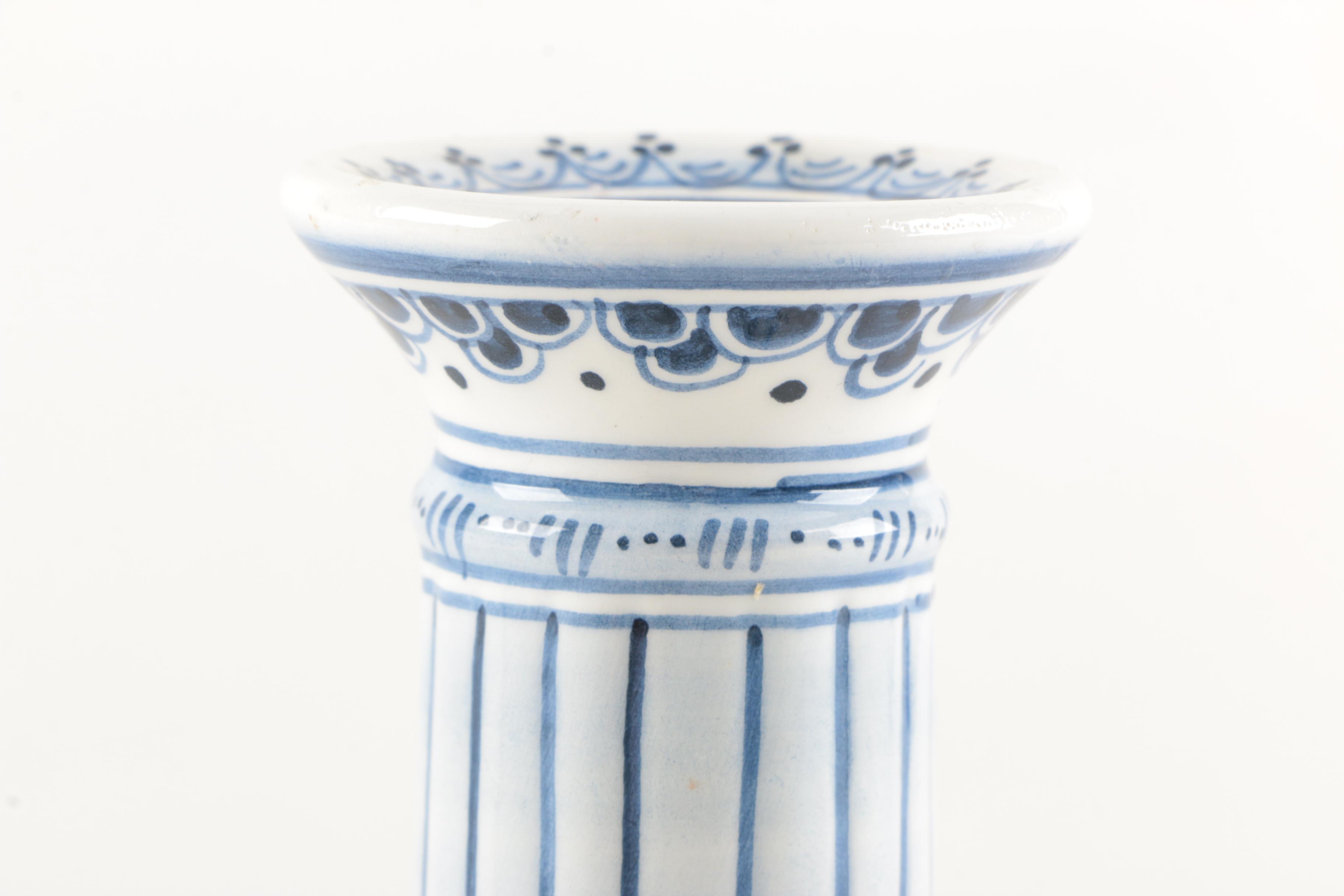 Pair of Portugal Made Ceramic Candlestick Holders