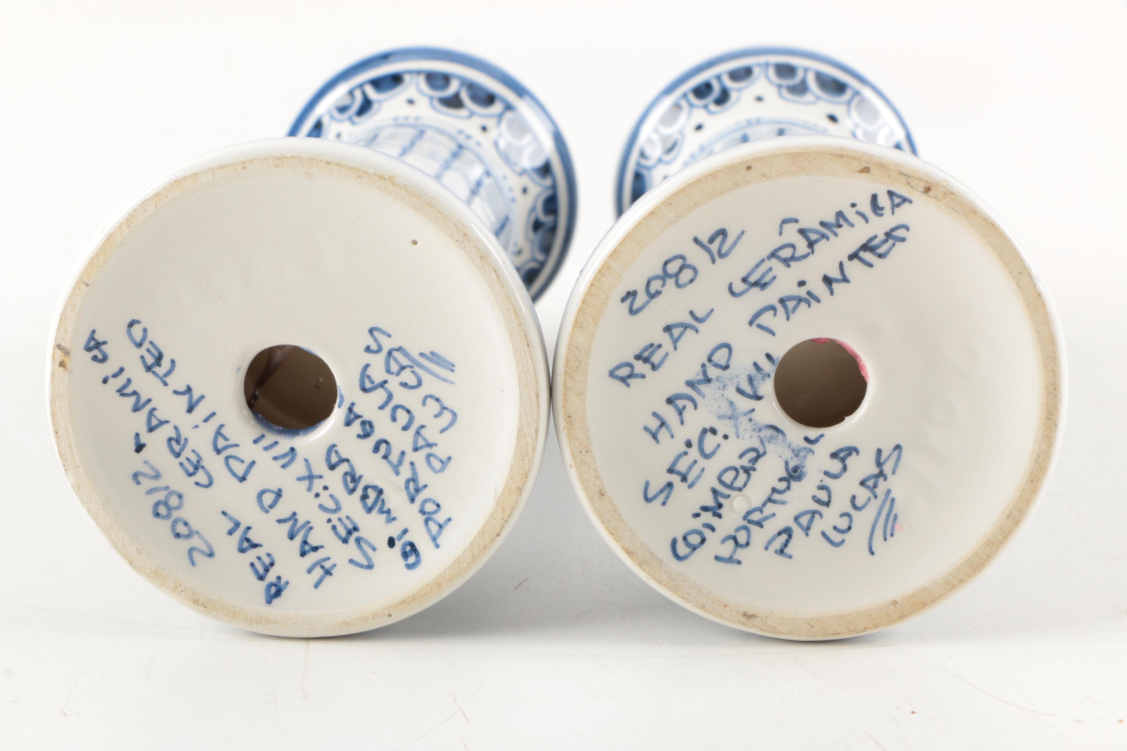 Pair of Portugal Made Ceramic Candlestick Holders