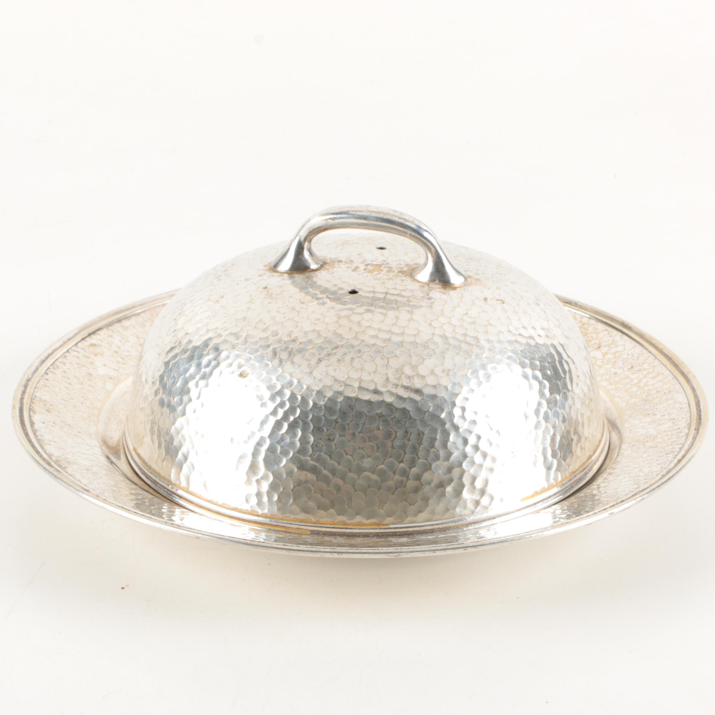 Hand-Hammered Silver-Plated Covered Dish