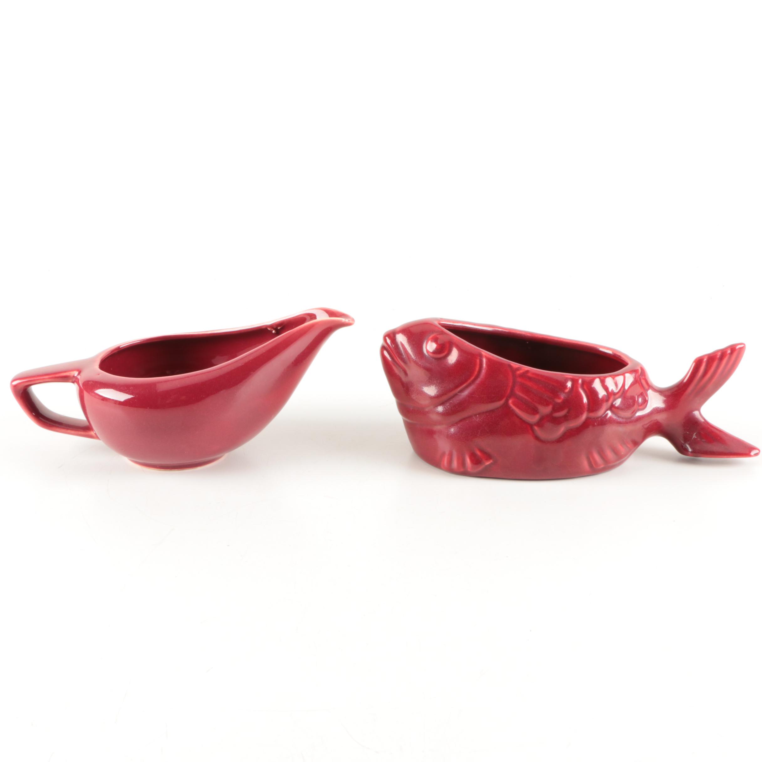 Vintage Bauer Pottery Tuna Baker with Gravy Boat