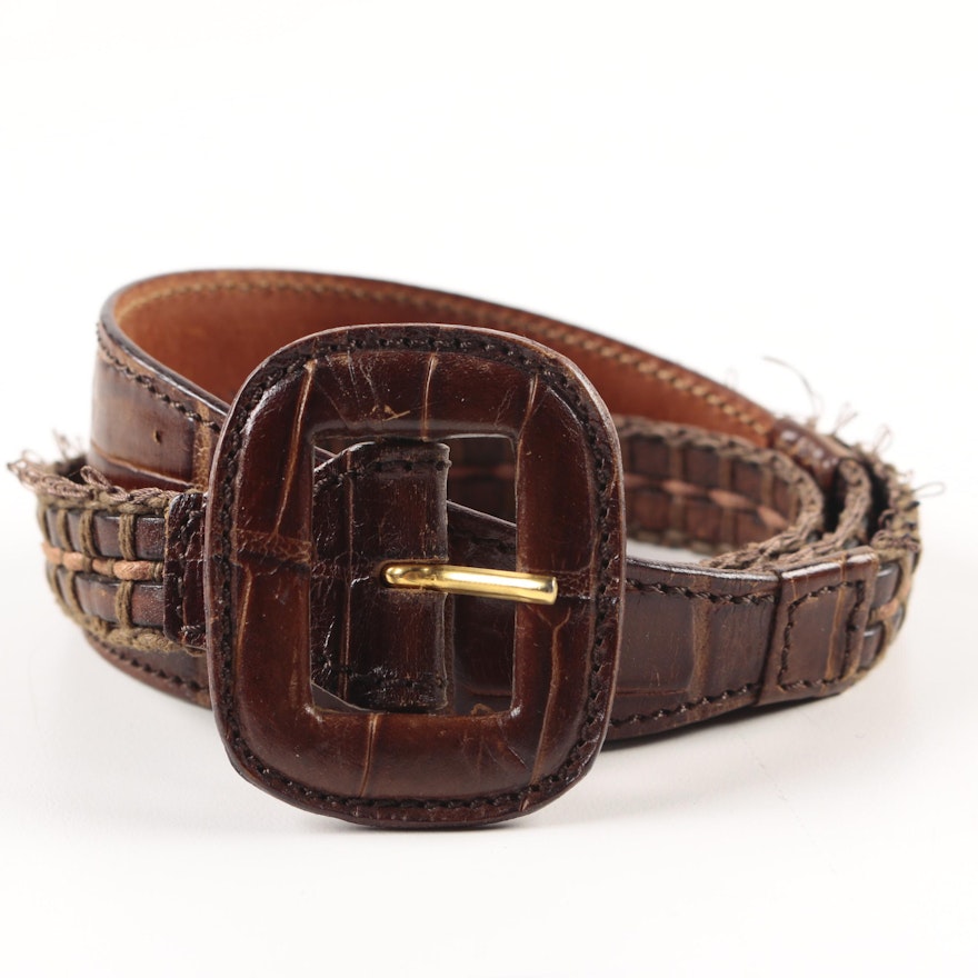 Giorgio Armani Crocodile Trimmed Leather Belt