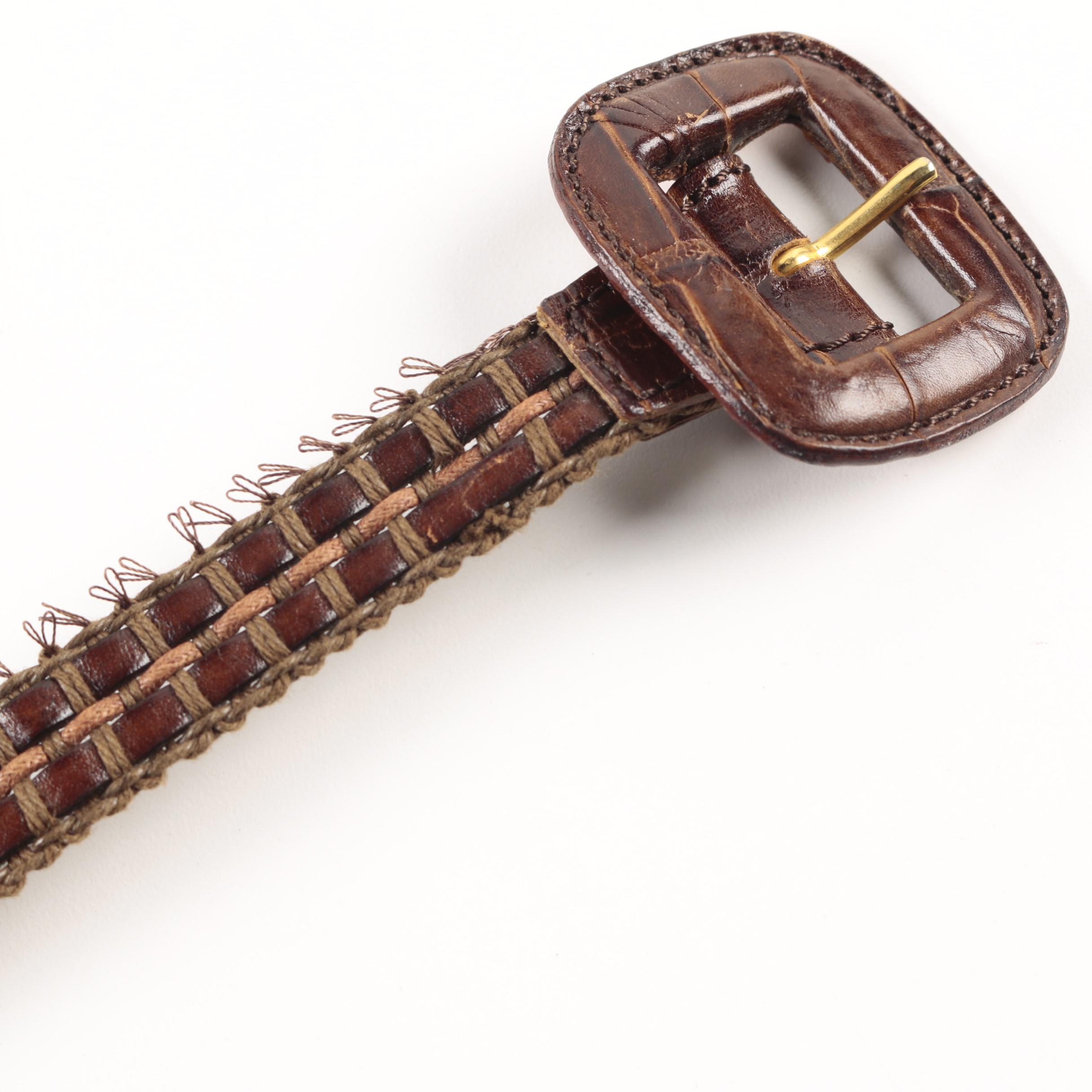 Giorgio Armani Crocodile Trimmed Leather Belt