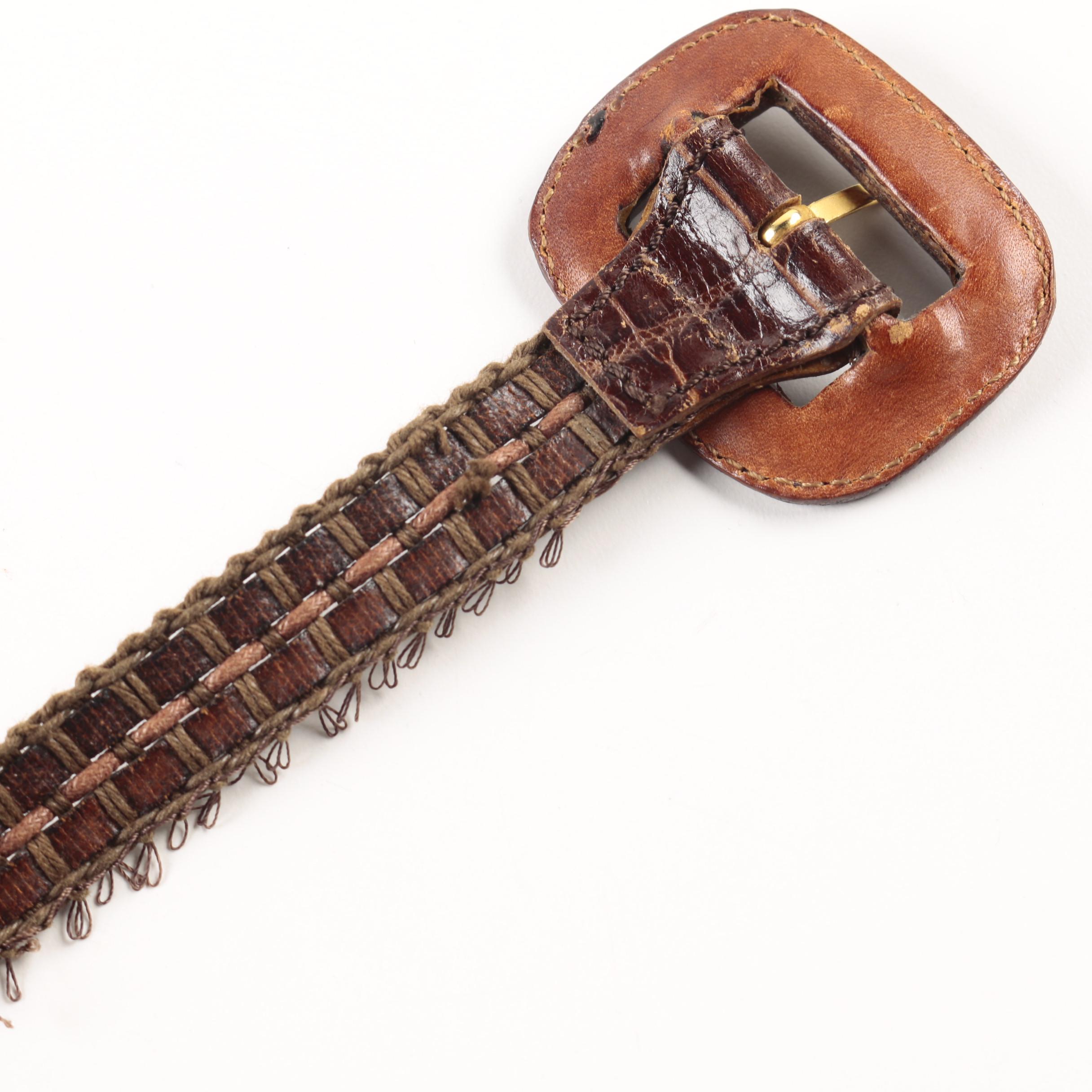 Giorgio Armani Crocodile Trimmed Leather Belt