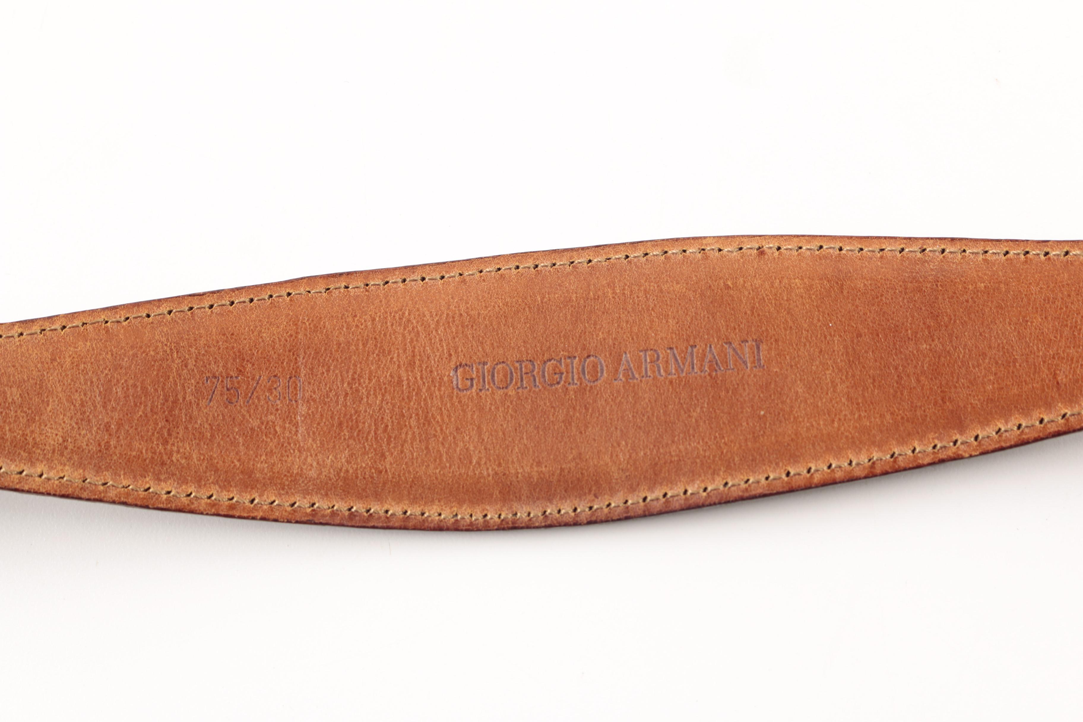 Giorgio Armani Crocodile Trimmed Leather Belt