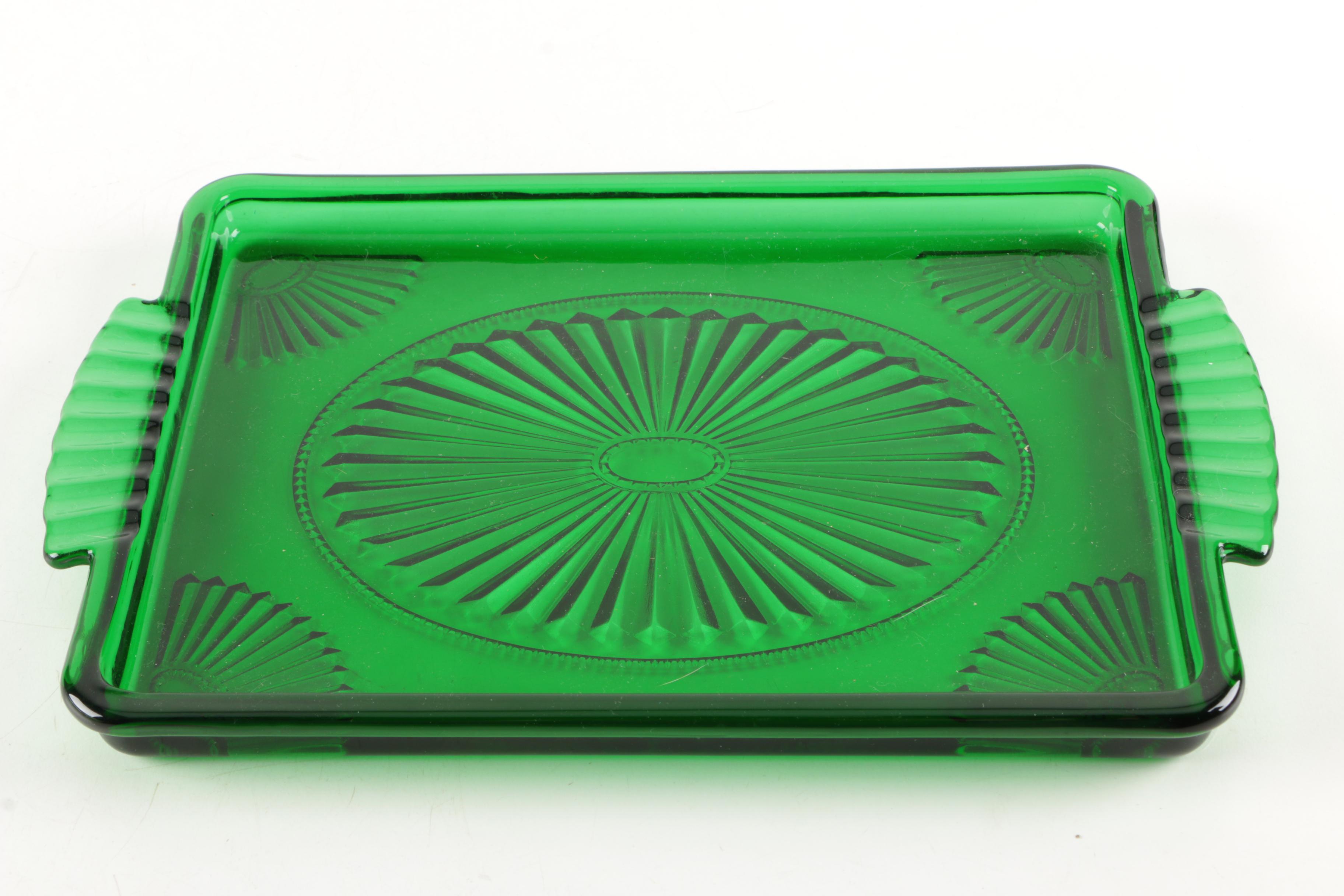 Vintage Green Glass Serveware Including Avon Emerald Green