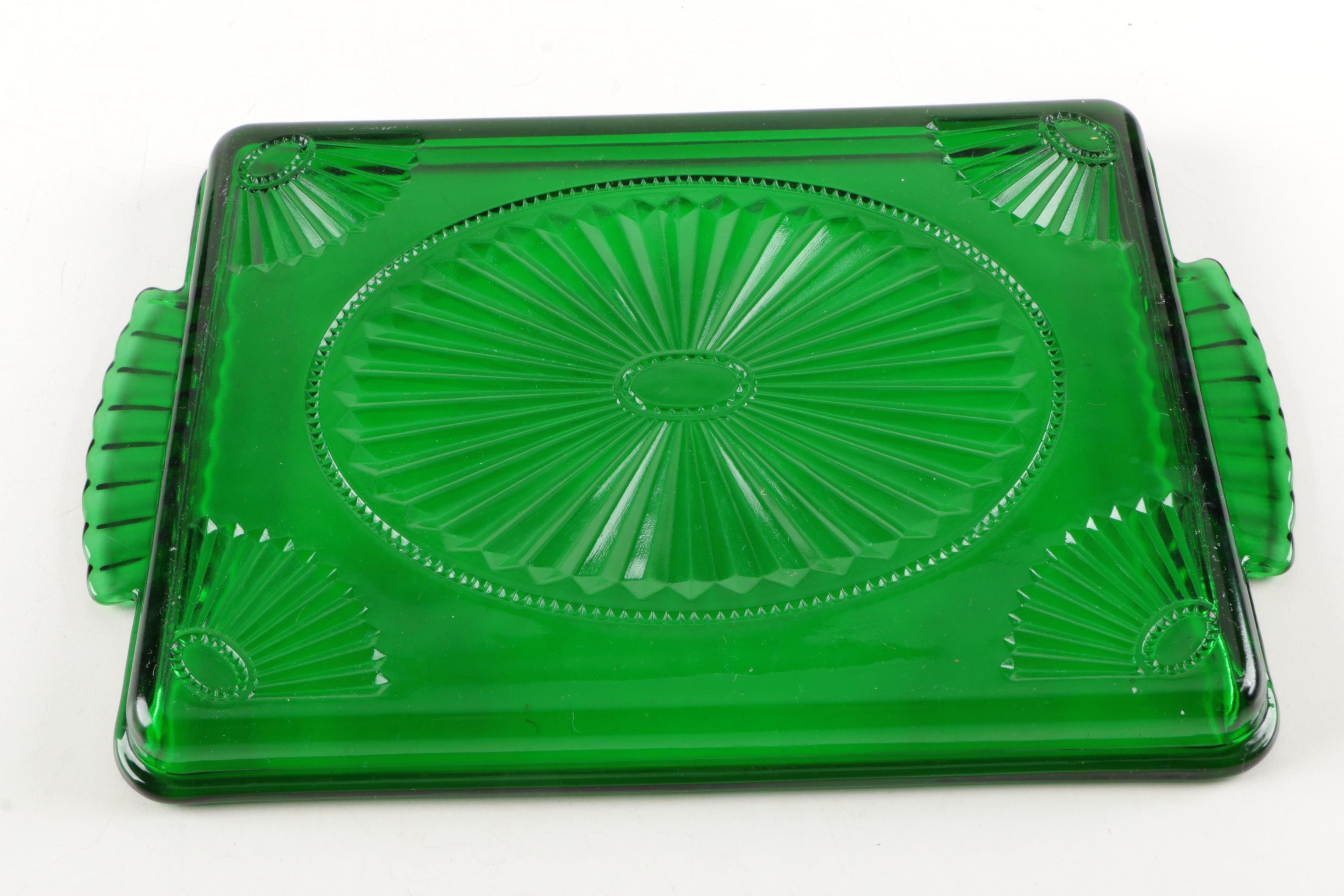 Vintage Green Glass Serveware Including Avon Emerald Green
