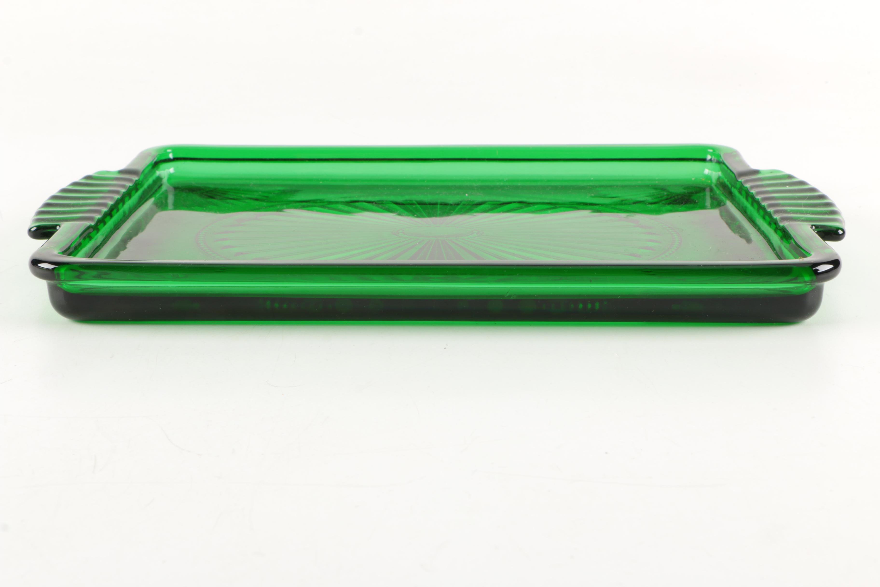 Vintage Green Glass Serveware Including Avon Emerald Green