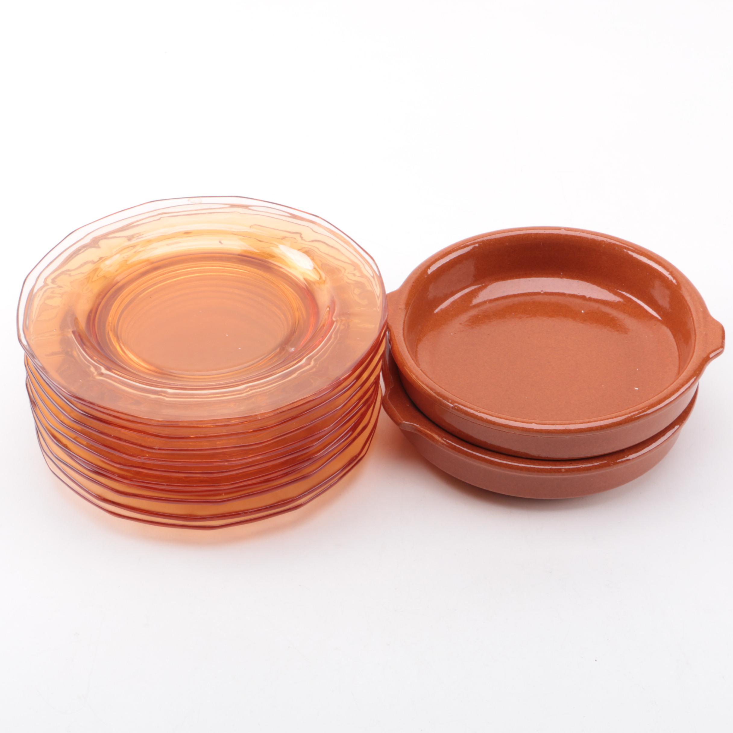 Amber Glass Salad Plates and Terracotta Bowls