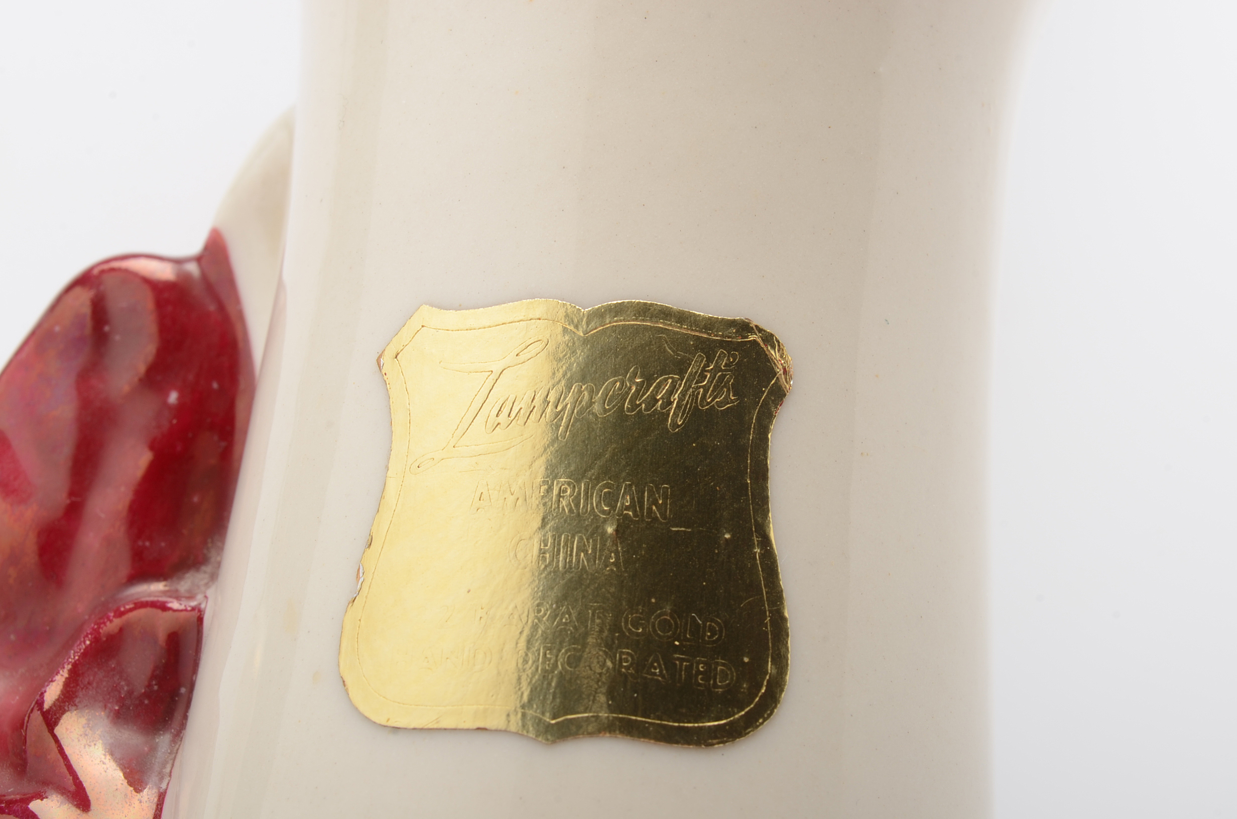 Pair of Vintage Lampcrafts American China Poinsettia Lamps