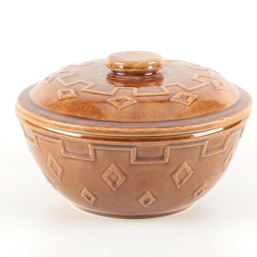 Brown Vintage Lidded Stoneware Bowl