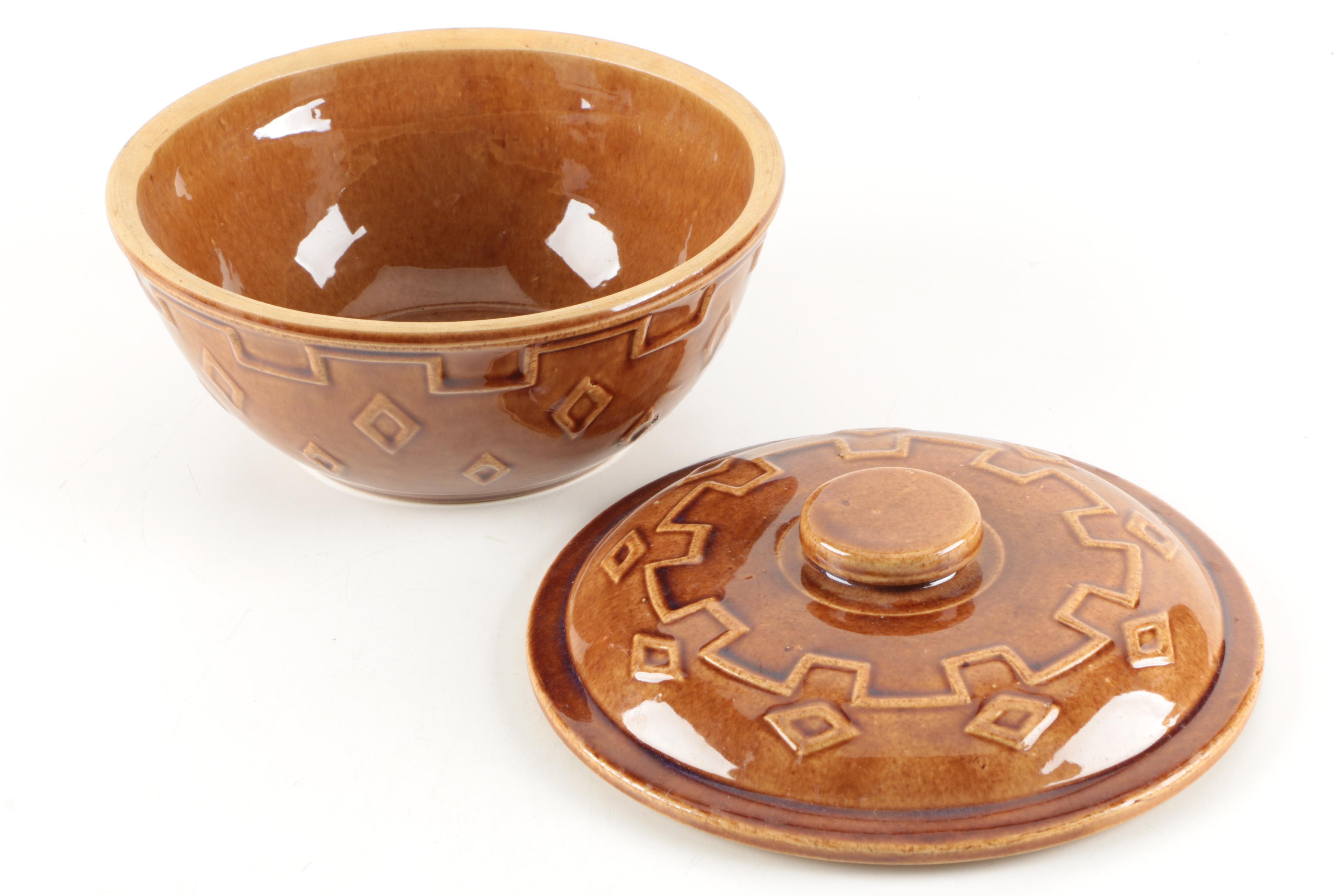 Brown Vintage Lidded Stoneware Bowl