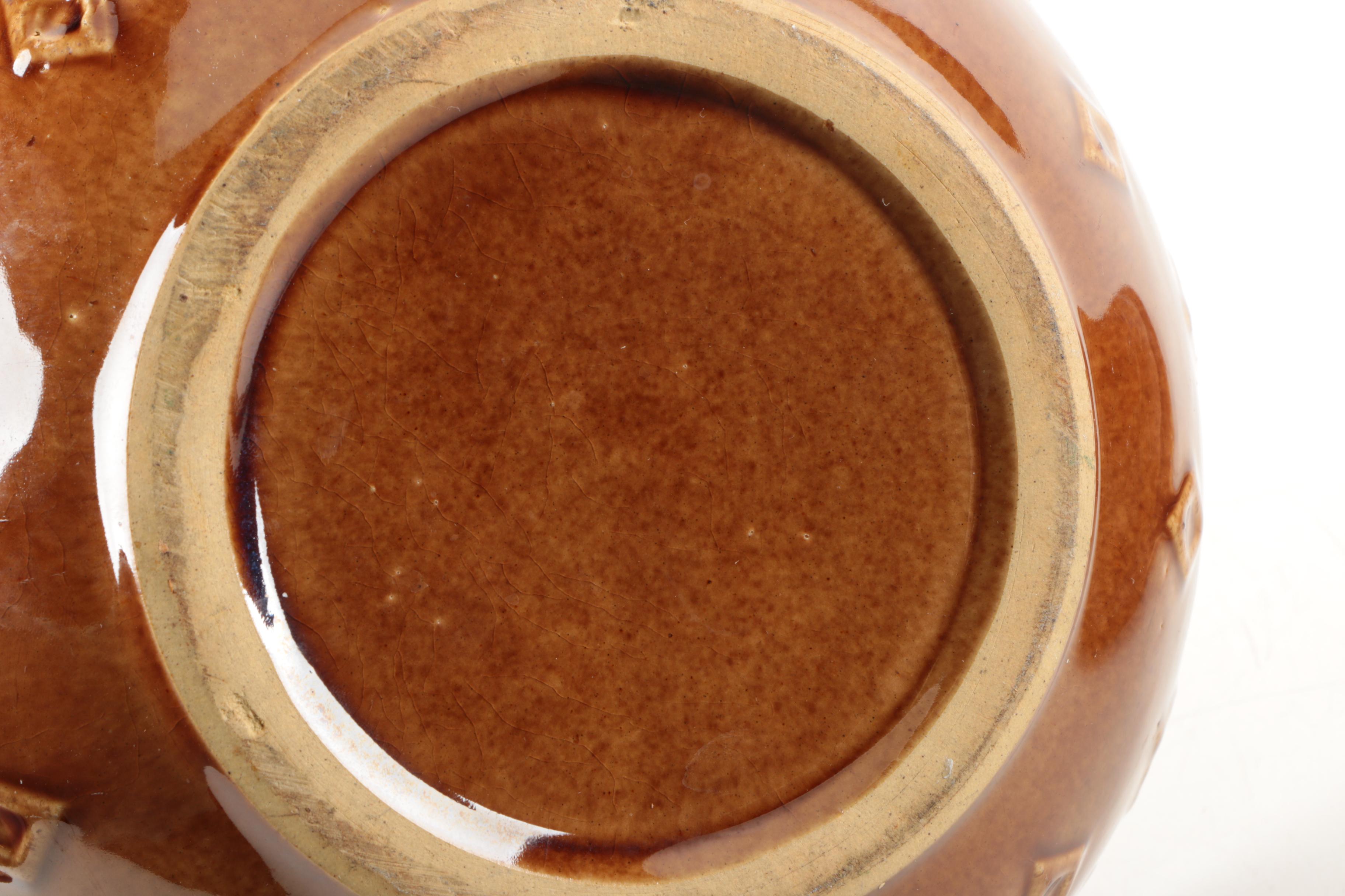 Brown Vintage Lidded Stoneware Bowl