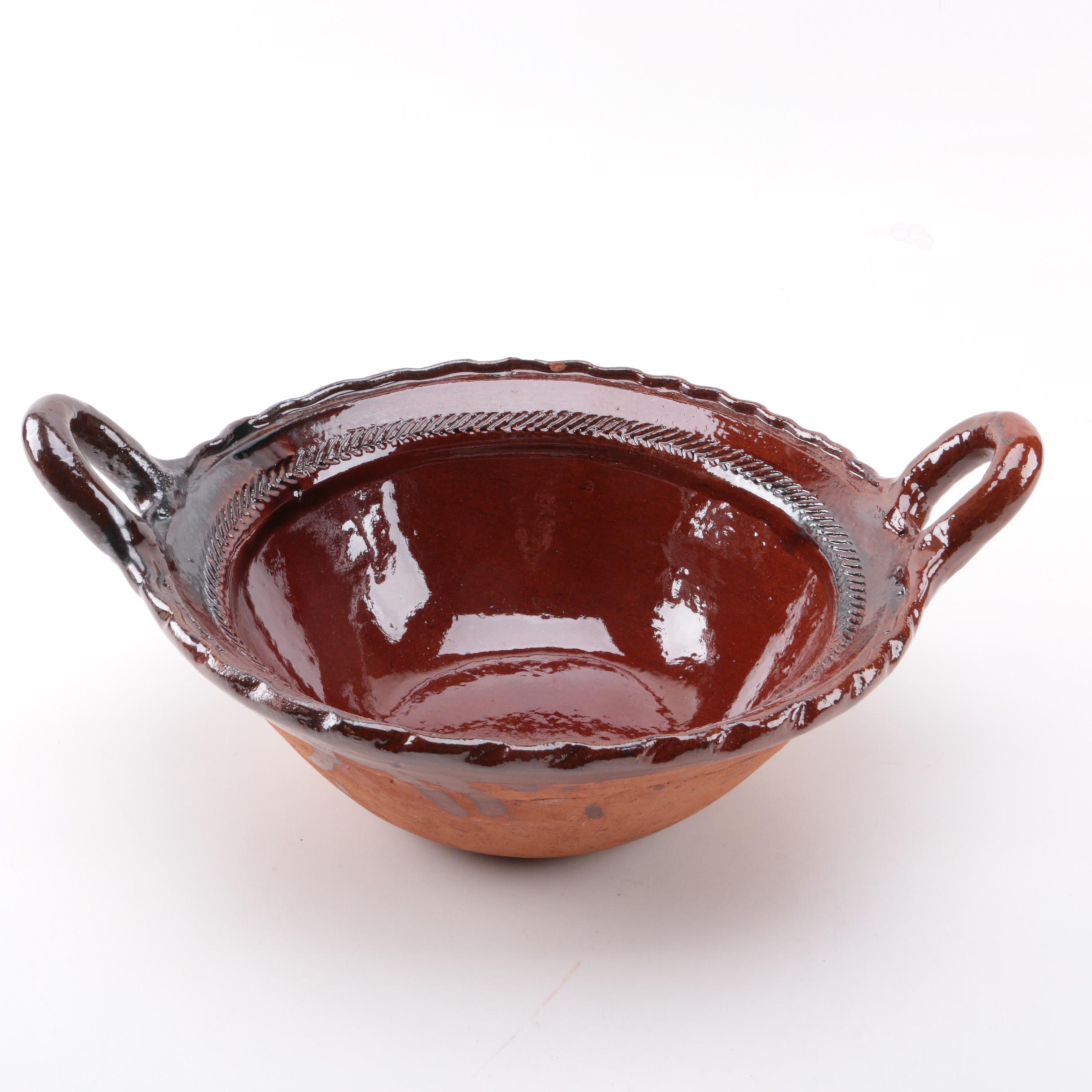 Decorative Mexican Handled Pottery Bowl
