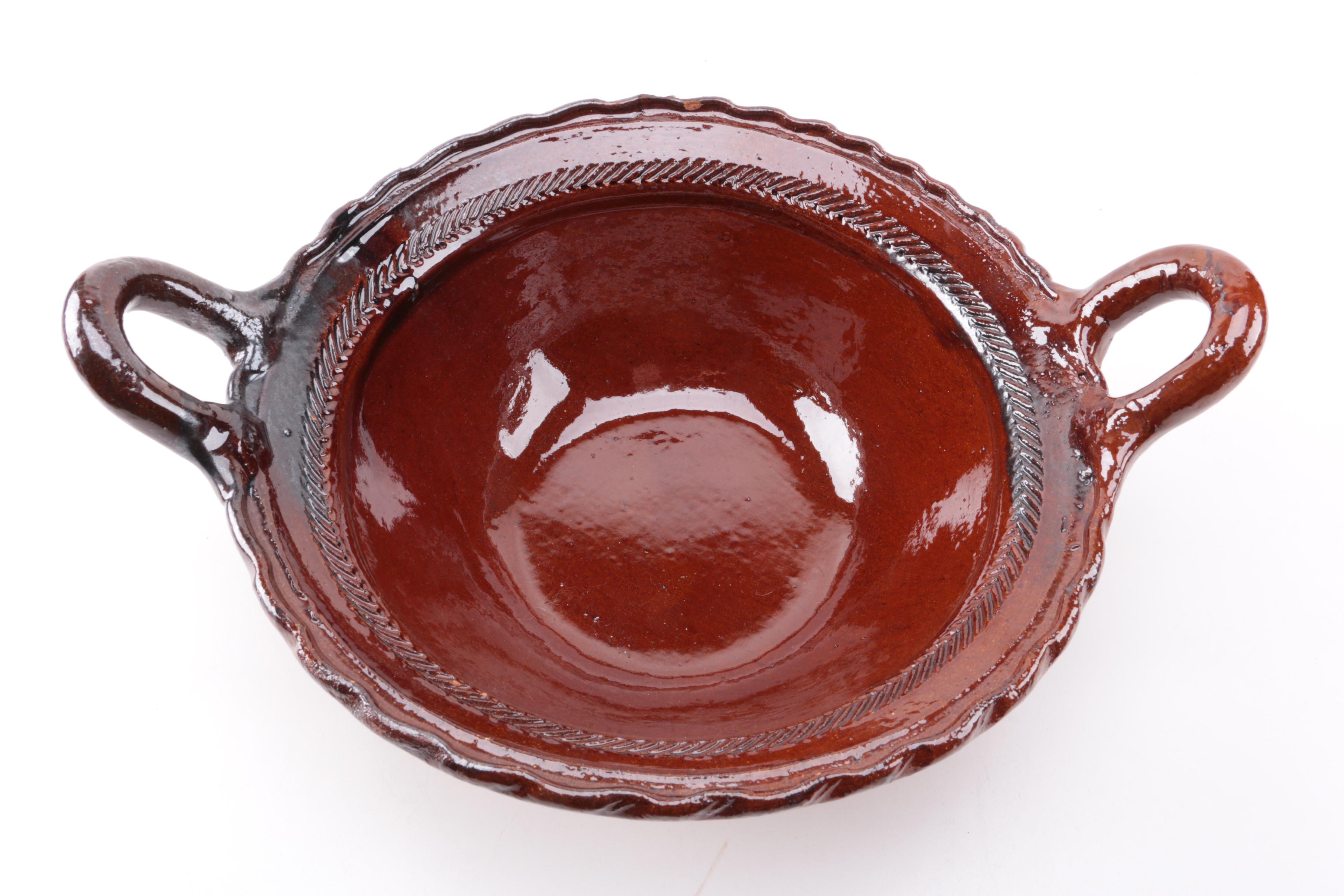 Decorative Mexican Handled Pottery Bowl