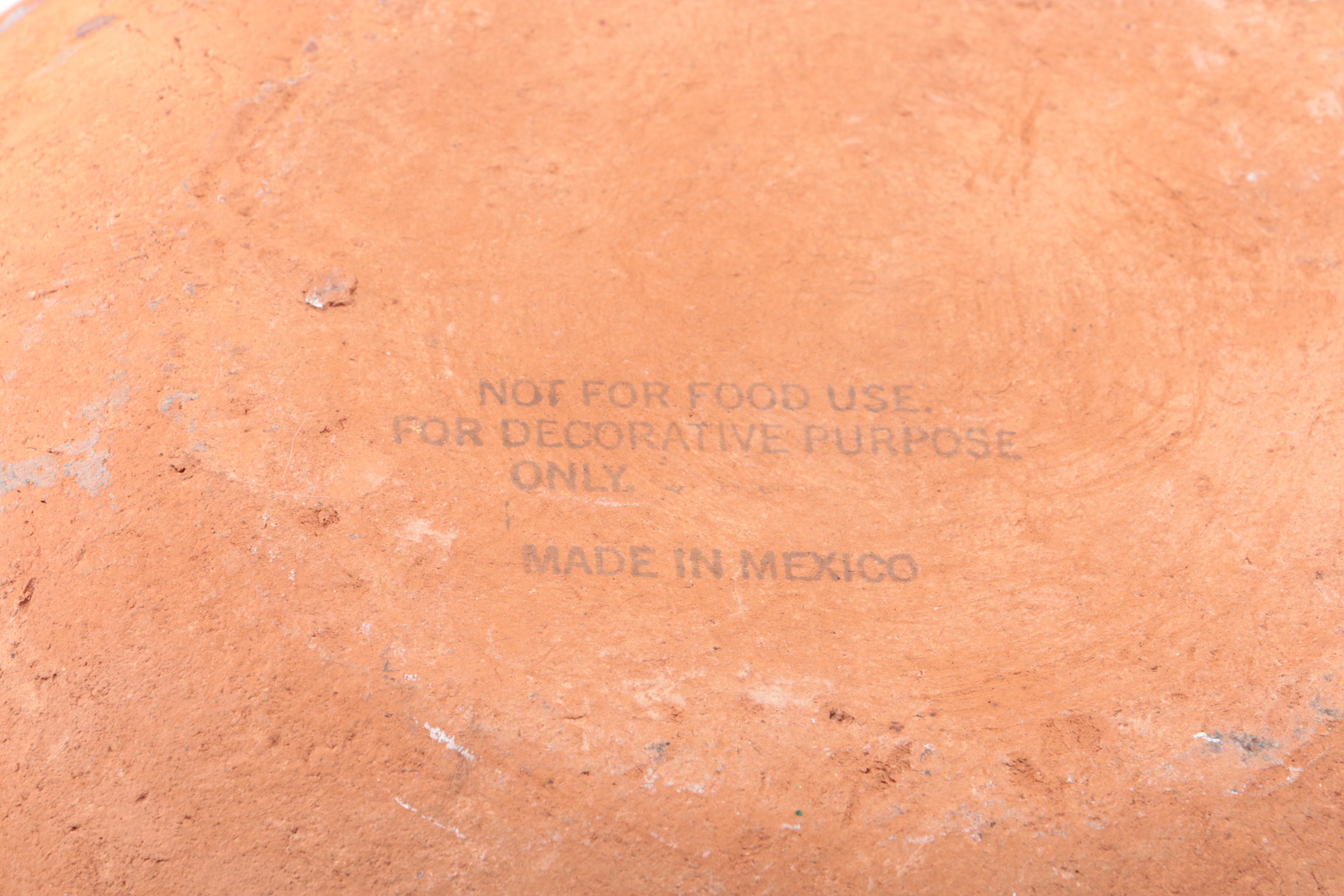 Decorative Mexican Handled Pottery Bowl