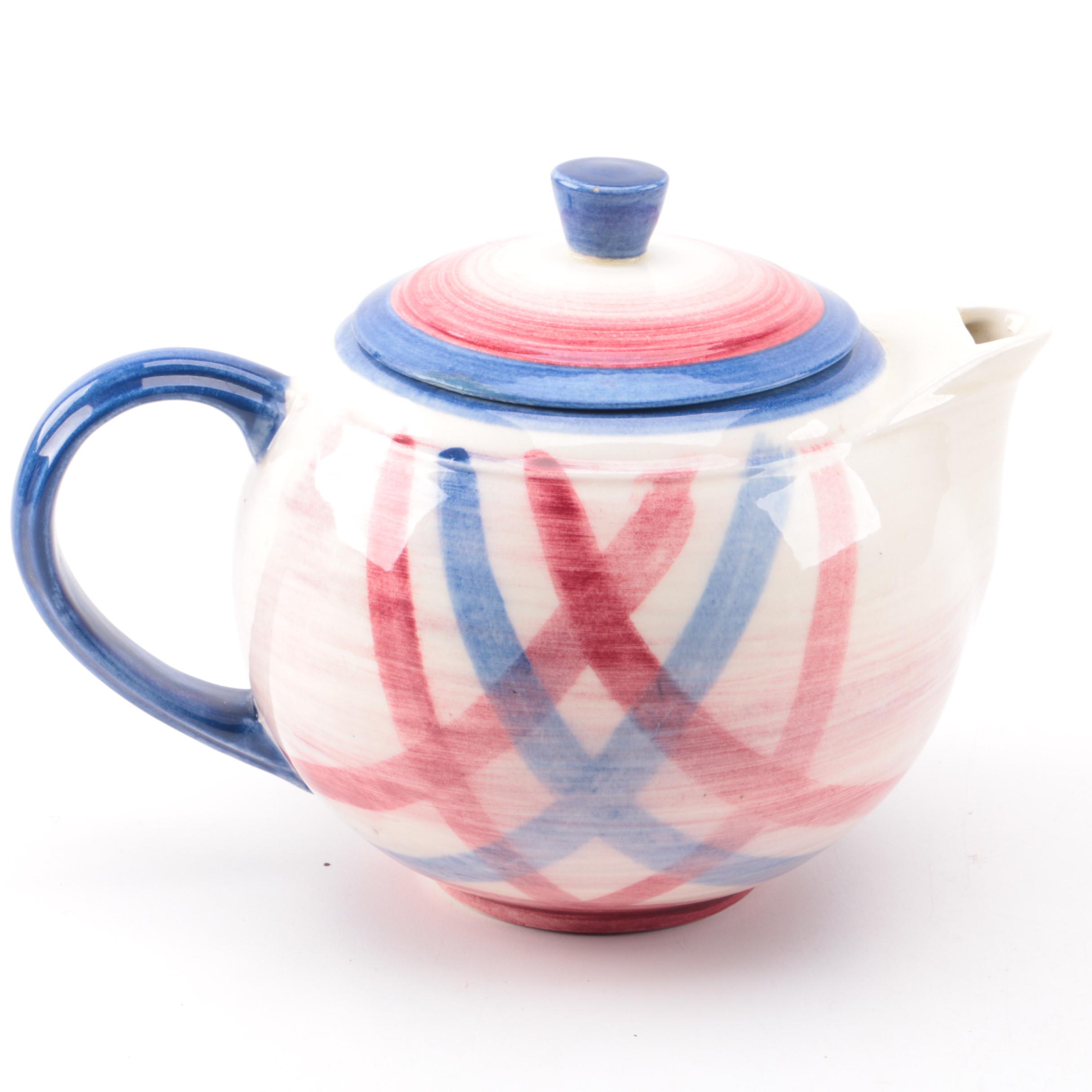 Vintage Vernon Kilns "Calico Pink Blue Plaid" Teapot