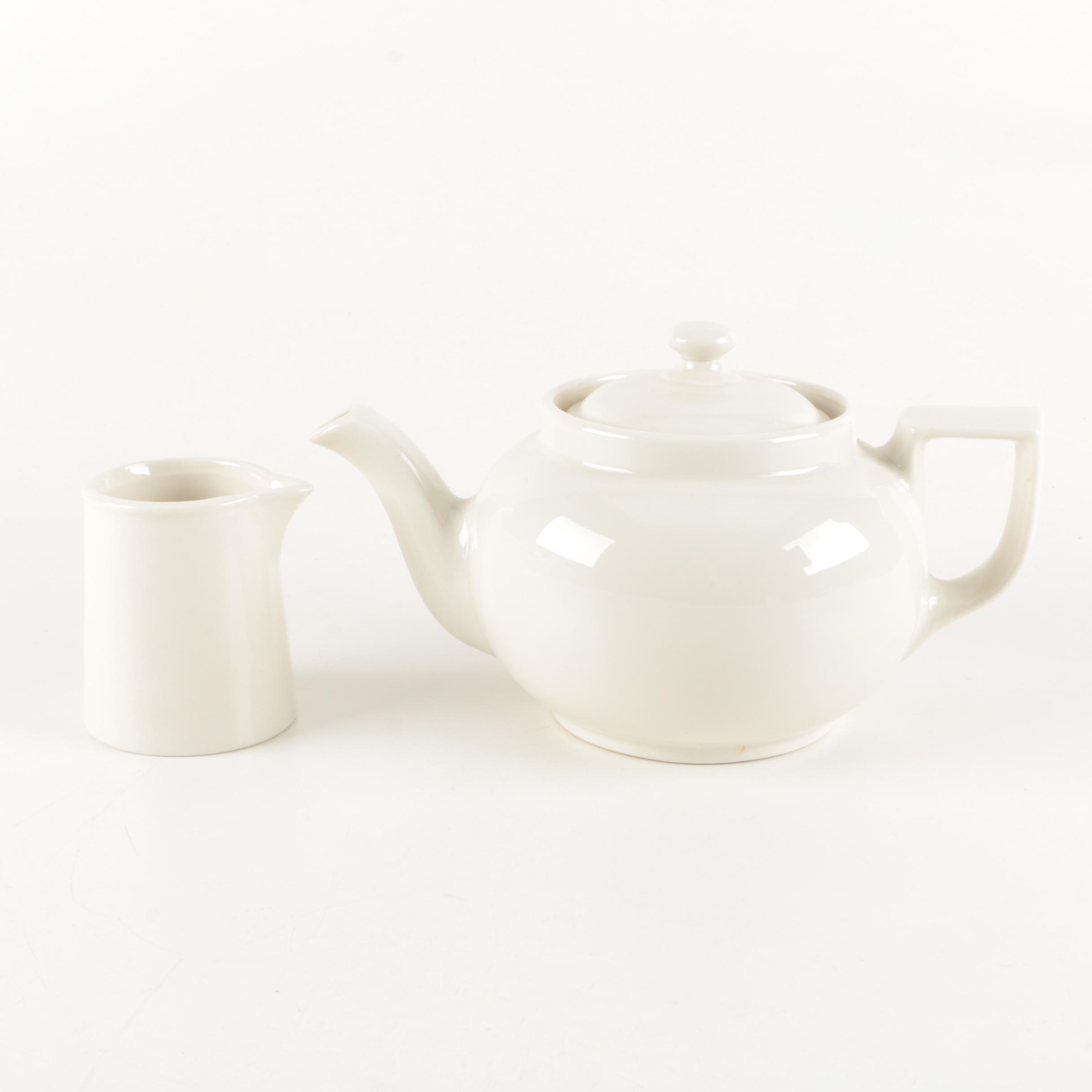 Hall White Teapot and Creamer